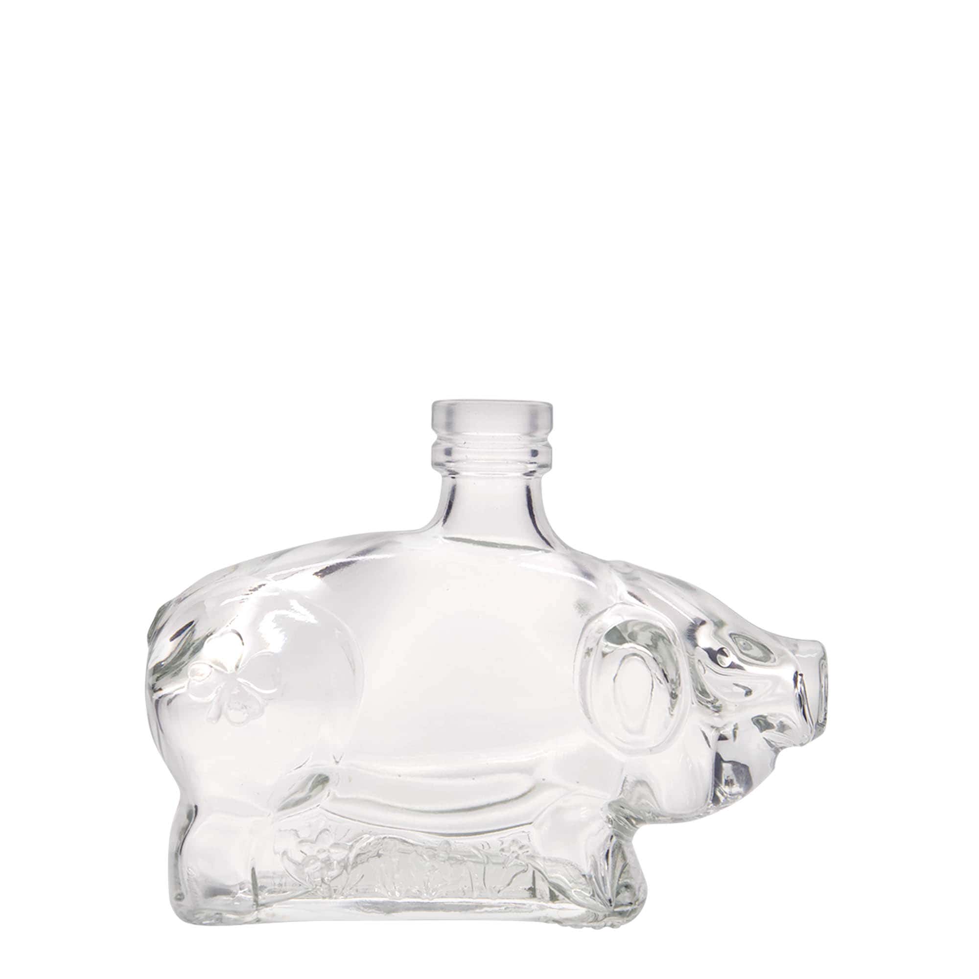 200 ml Glasflasche „Glücksschweinchen“, Mündung: Kork