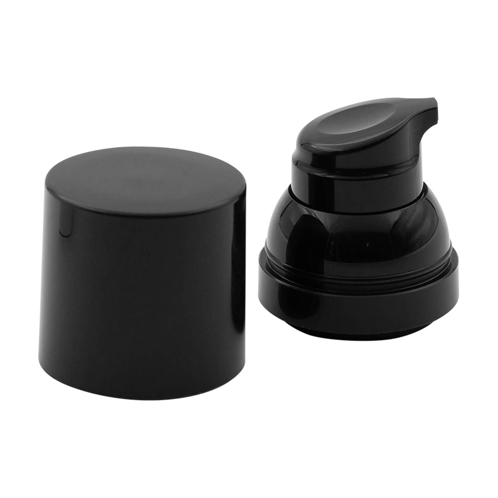 Airless Dispenser Pumpkopf „Mezzo“, Typ D, PP-Kunststoff, schwarz mit schwarzer Kappe