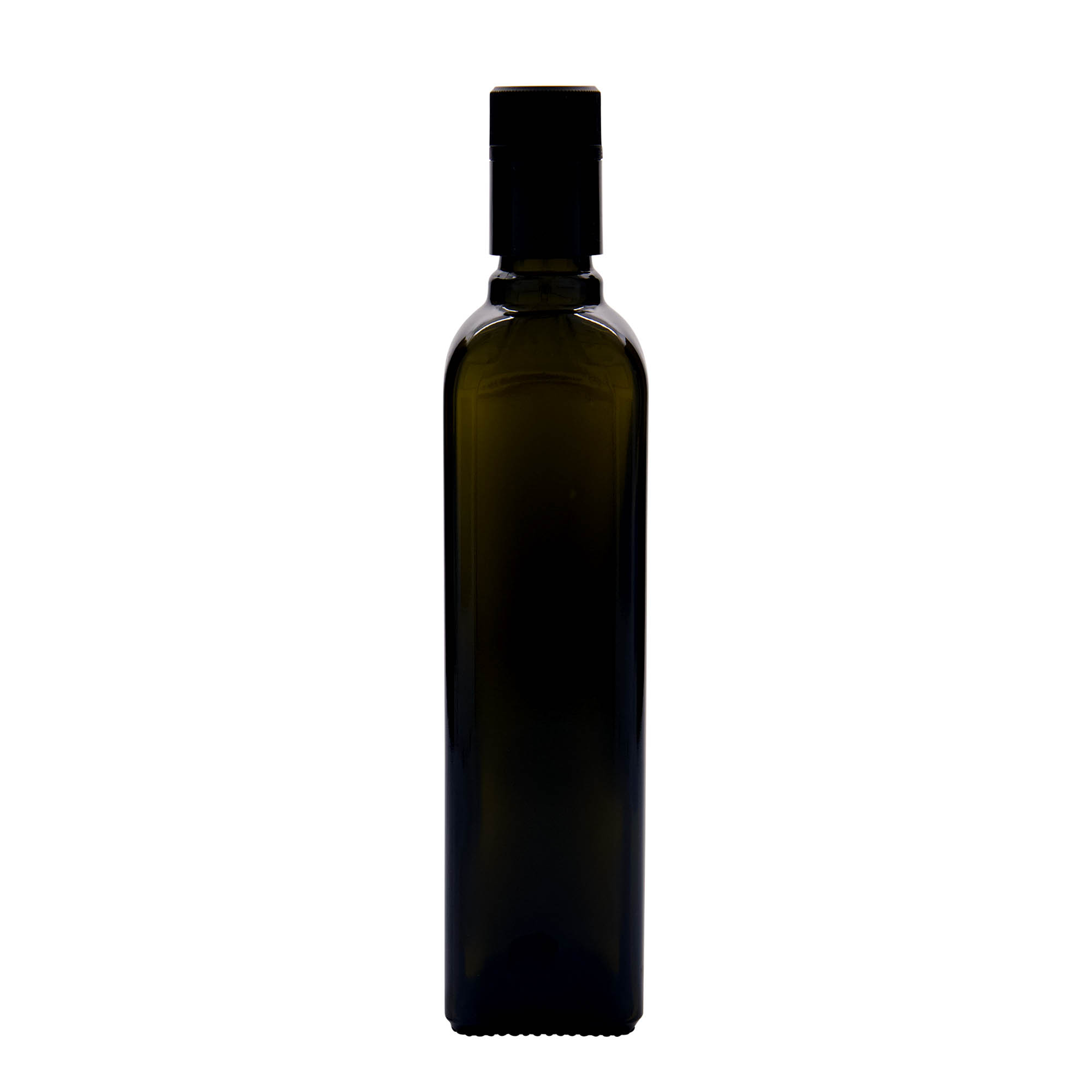 500 ml Essig-/Ölflasche „Quadra“, Glas, quadratisch, antikgrün, Mündung: DOP