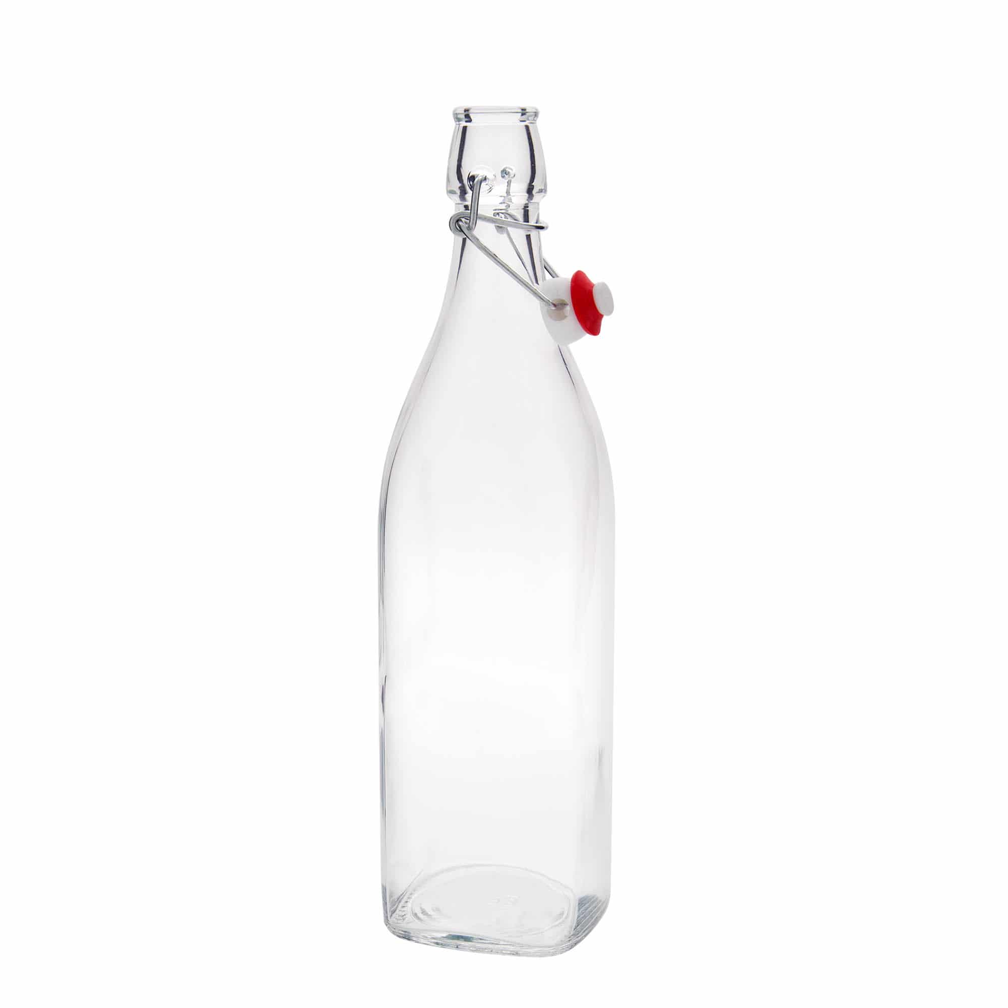 1.000 ml Glasflasche 'Swing', quadratisch, Mündung: Bügelverschluss 1.000 ml Glasflasche 'Swing', quadratisch, Mündung: Bügelverschluss