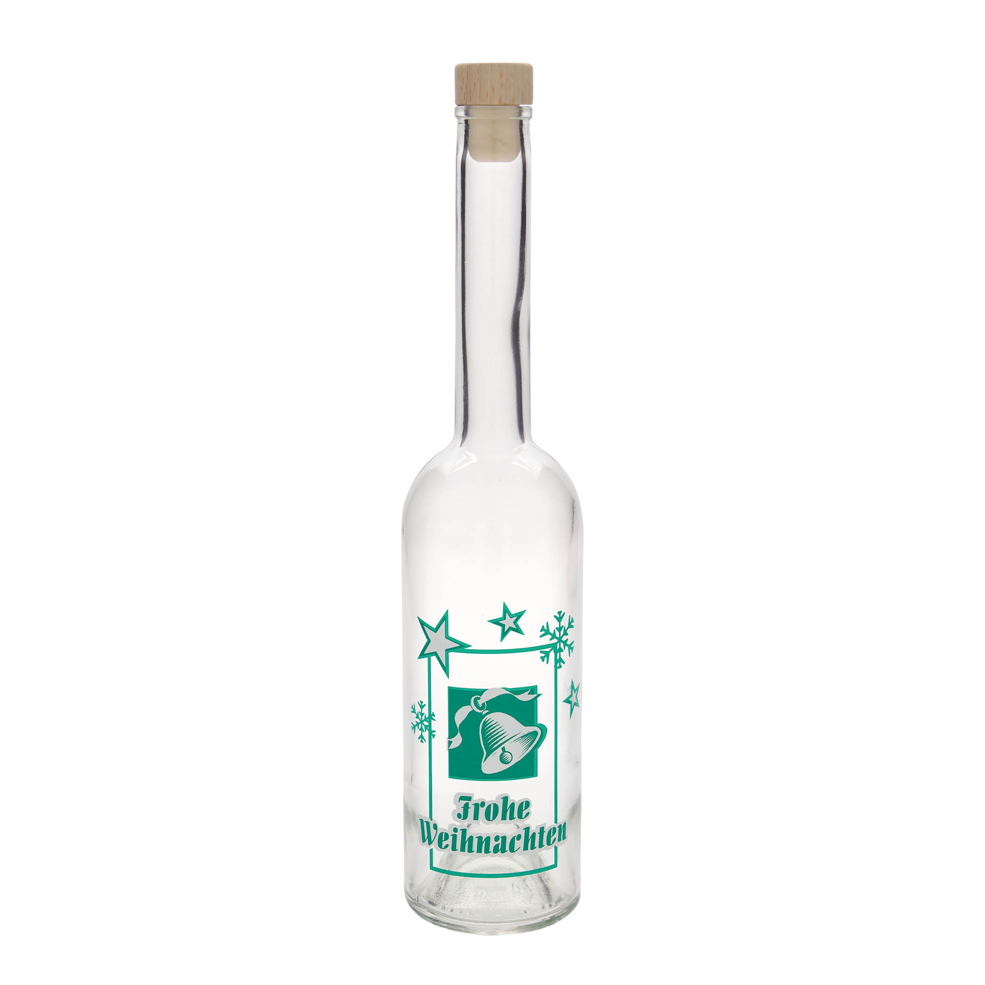 500 ml Glasflasche „Opera“, Motiv: Frohe Weihnachten, Mündung: Kork