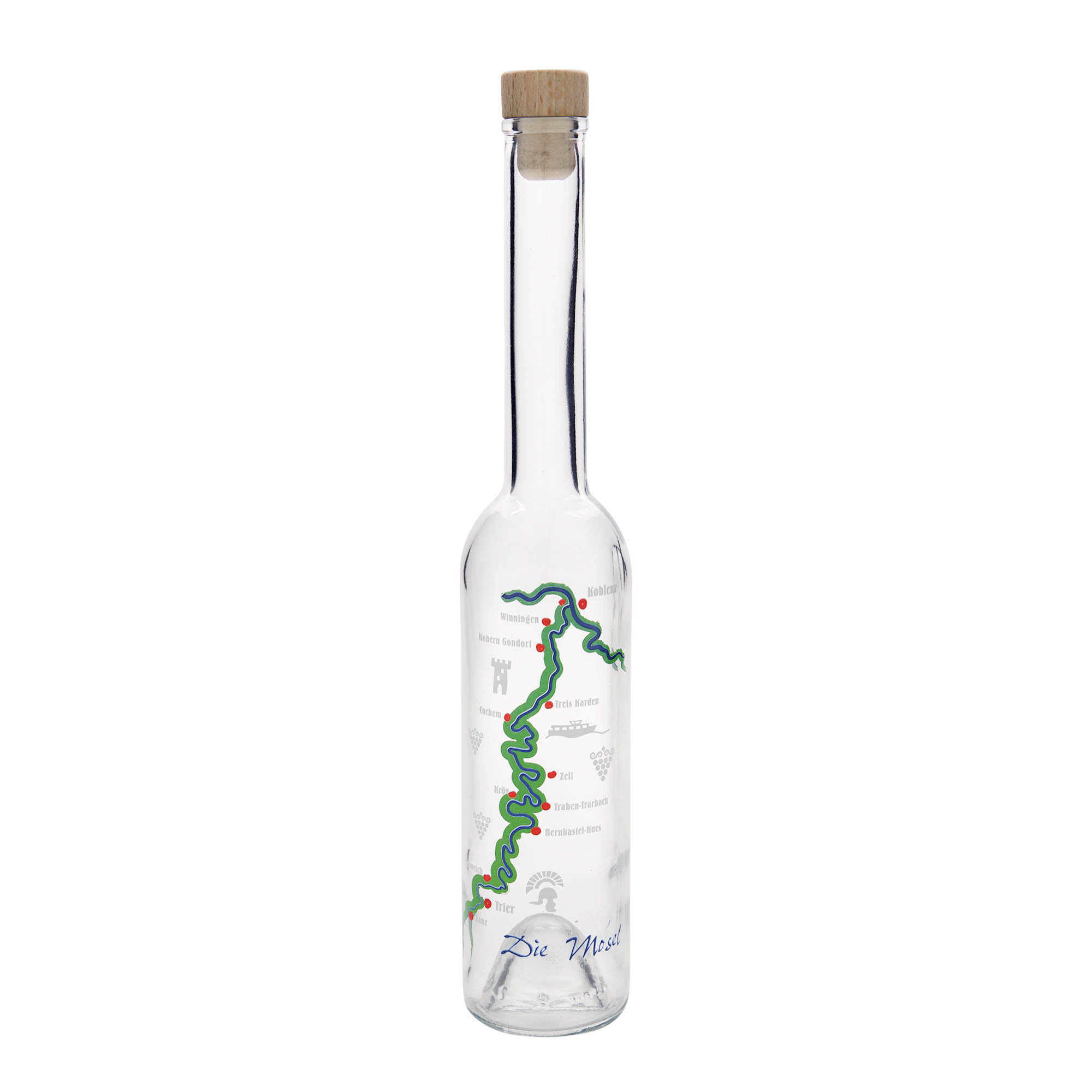 350 ml Glasflasche „Opera“, Motiv: Mosel, Mündung: Kork