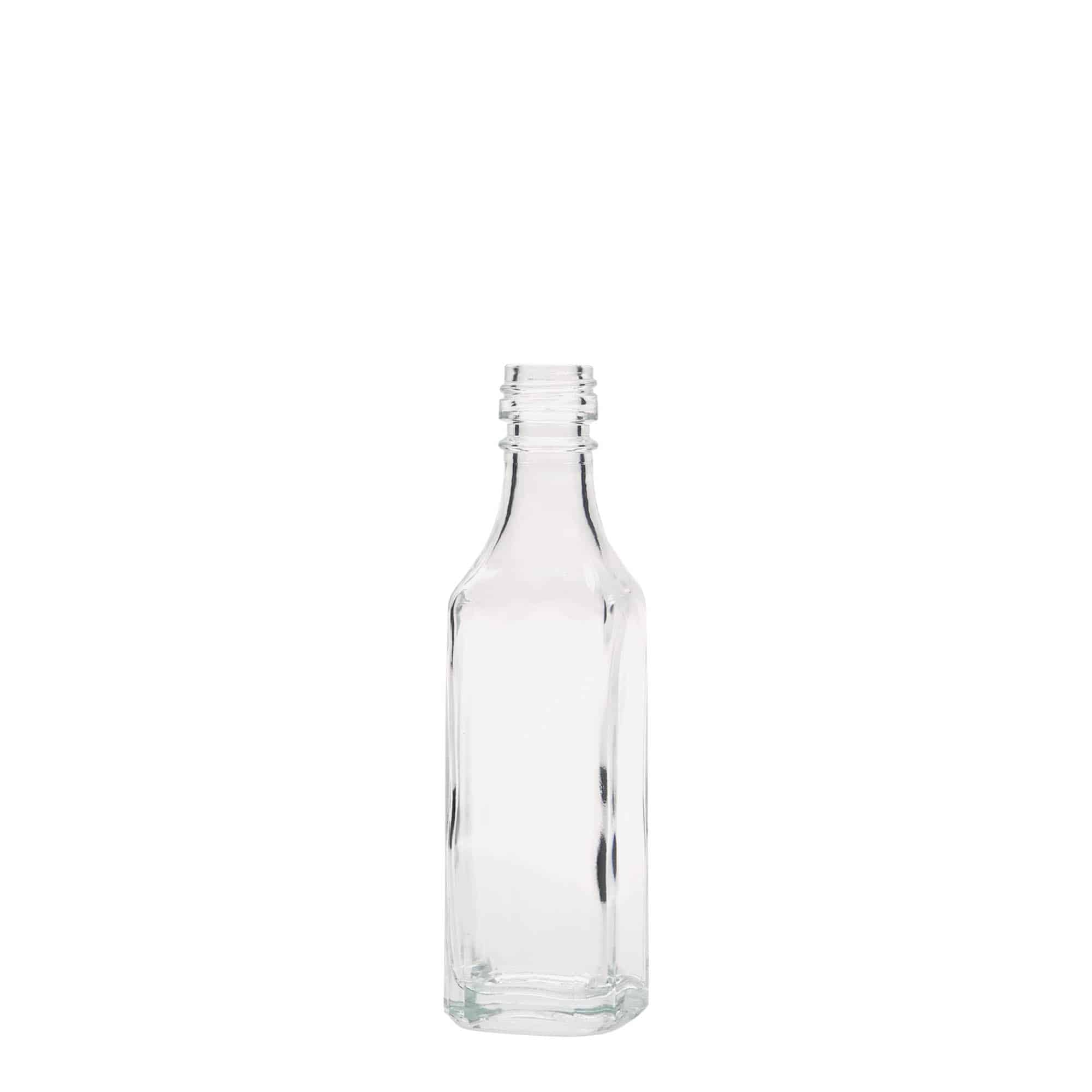 50 ml Glasflasche „Siena“, quadratisch, Mündung: PP 18