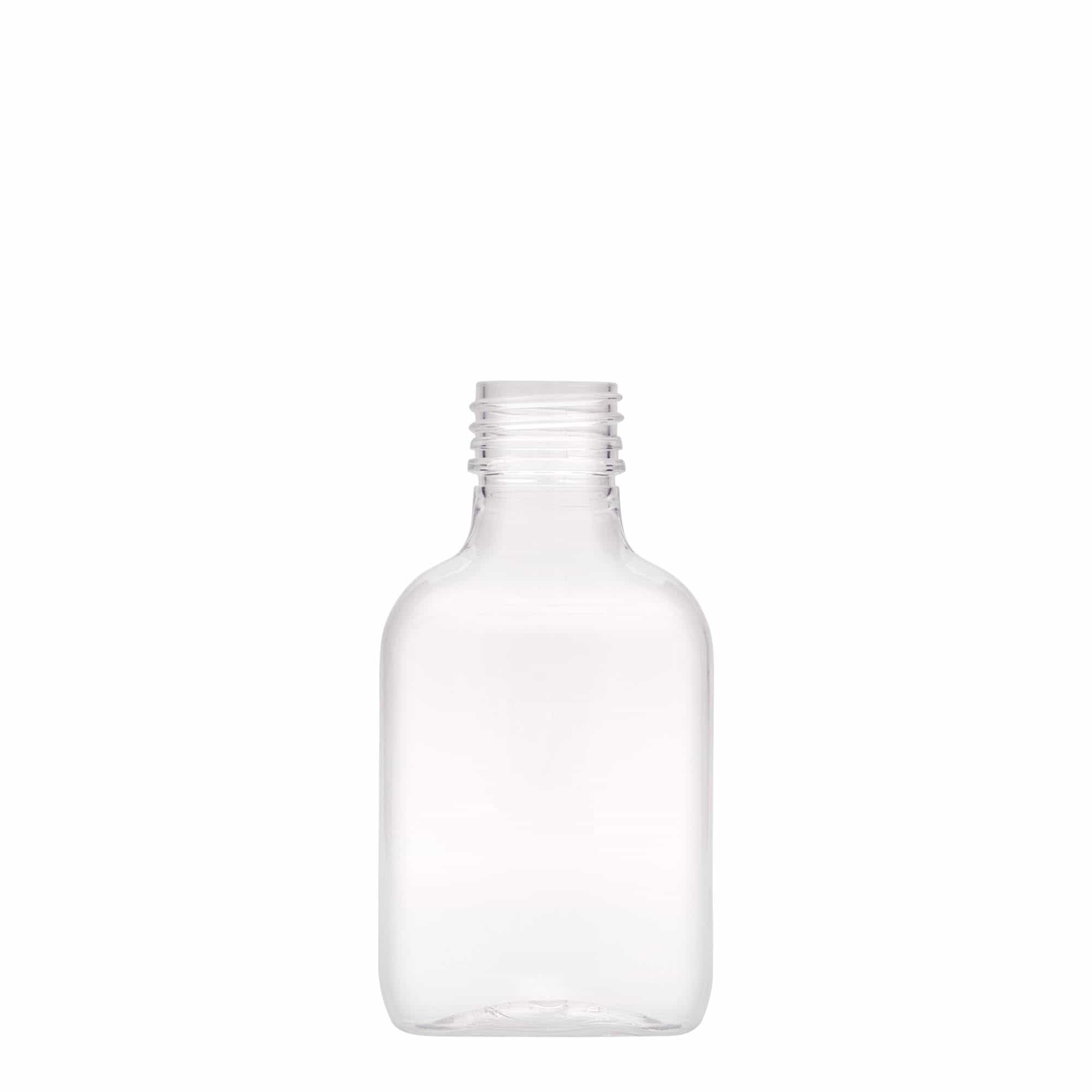 100 ml Taschenflasche, oval, PET-Kunststoff, Mündung: PP 28