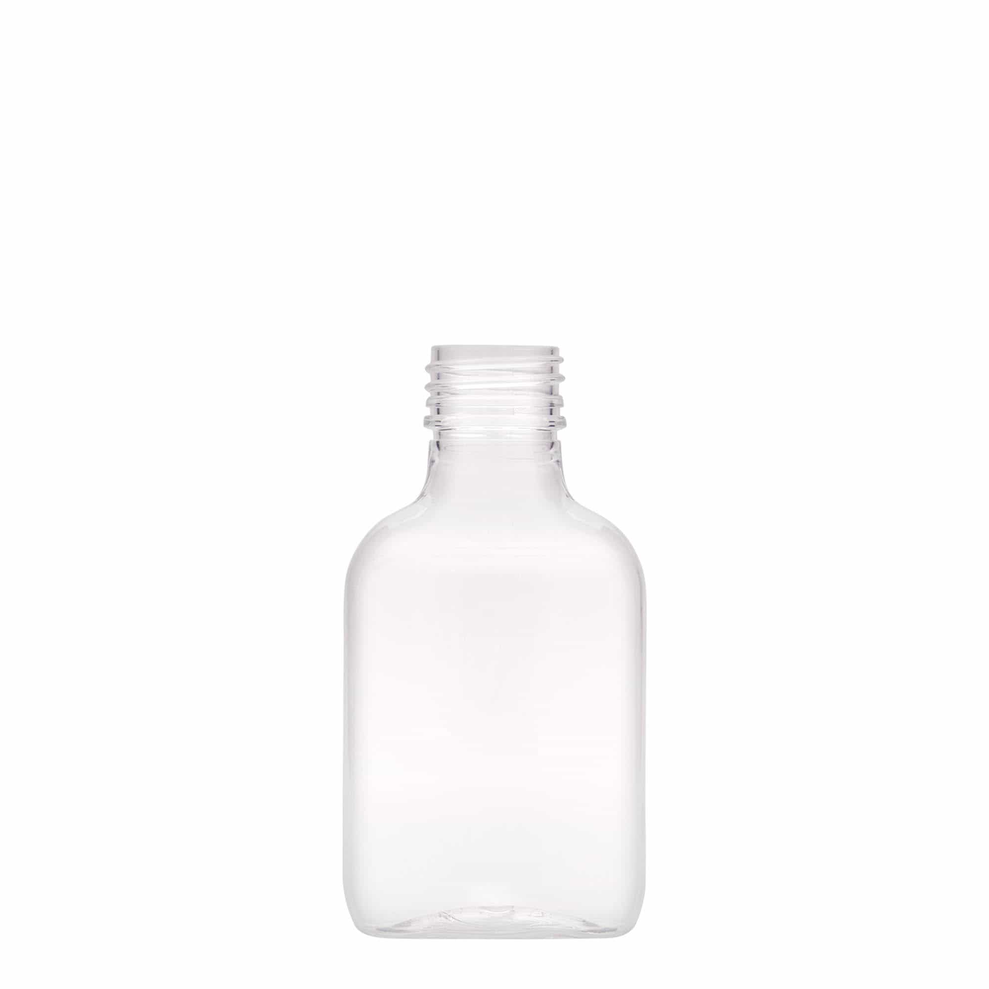 100 ml Taschenflasche, oval, PET-Kunststoff, Mündung: PP 28 100 ml Taschenflasche, oval, PET-Kunststoff, Mündung: PP 28