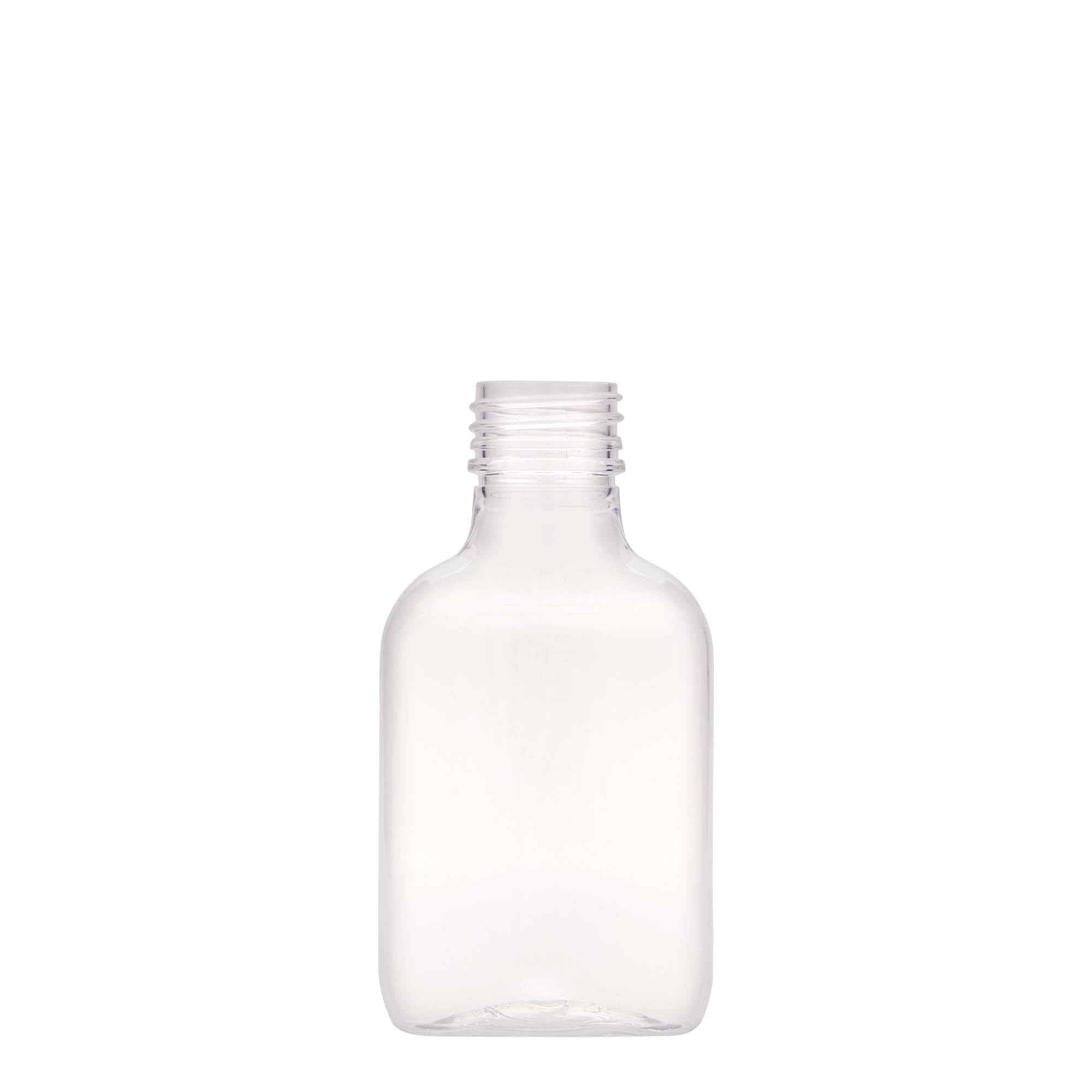 100 ml Taschenflasche, oval, PET-Kunststoff, Mündung: PP 28