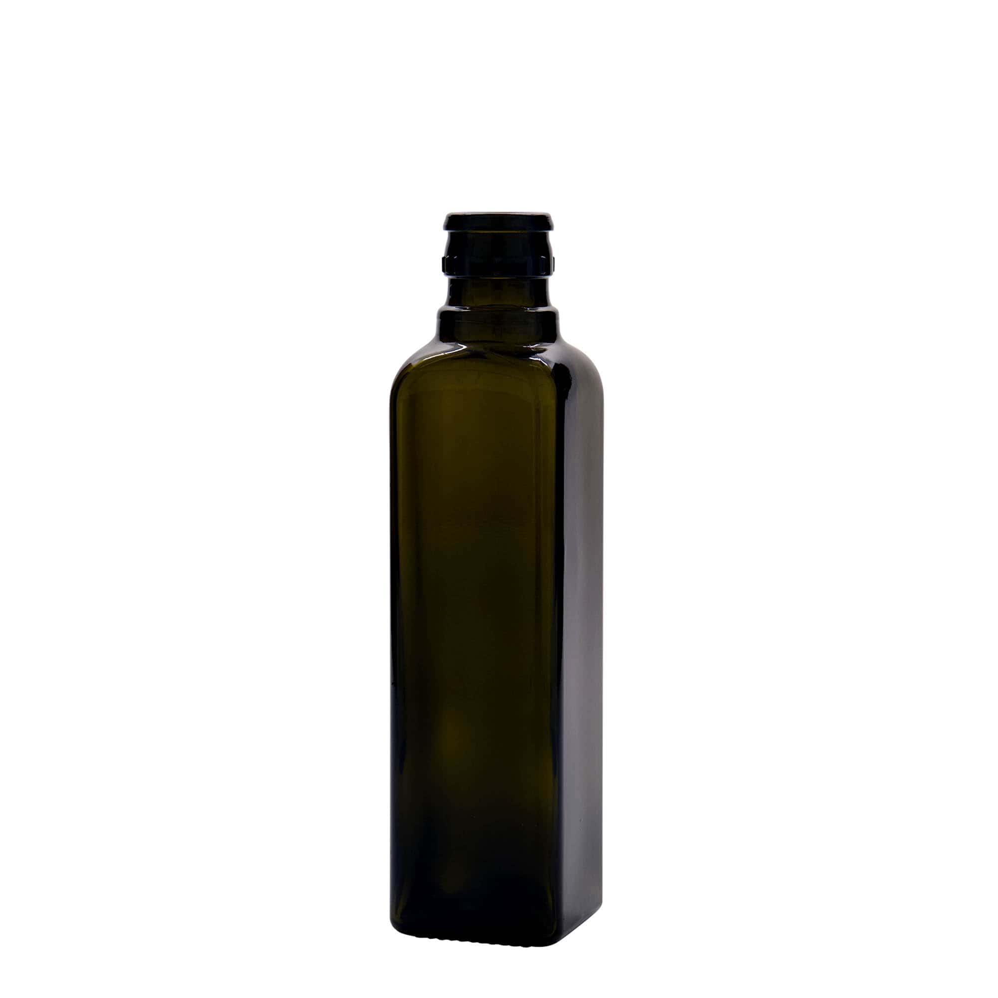 250 ml Essig-/Ölflasche „Quadra“, Glas, quadratisch, antikgrün, Mündung: DOP