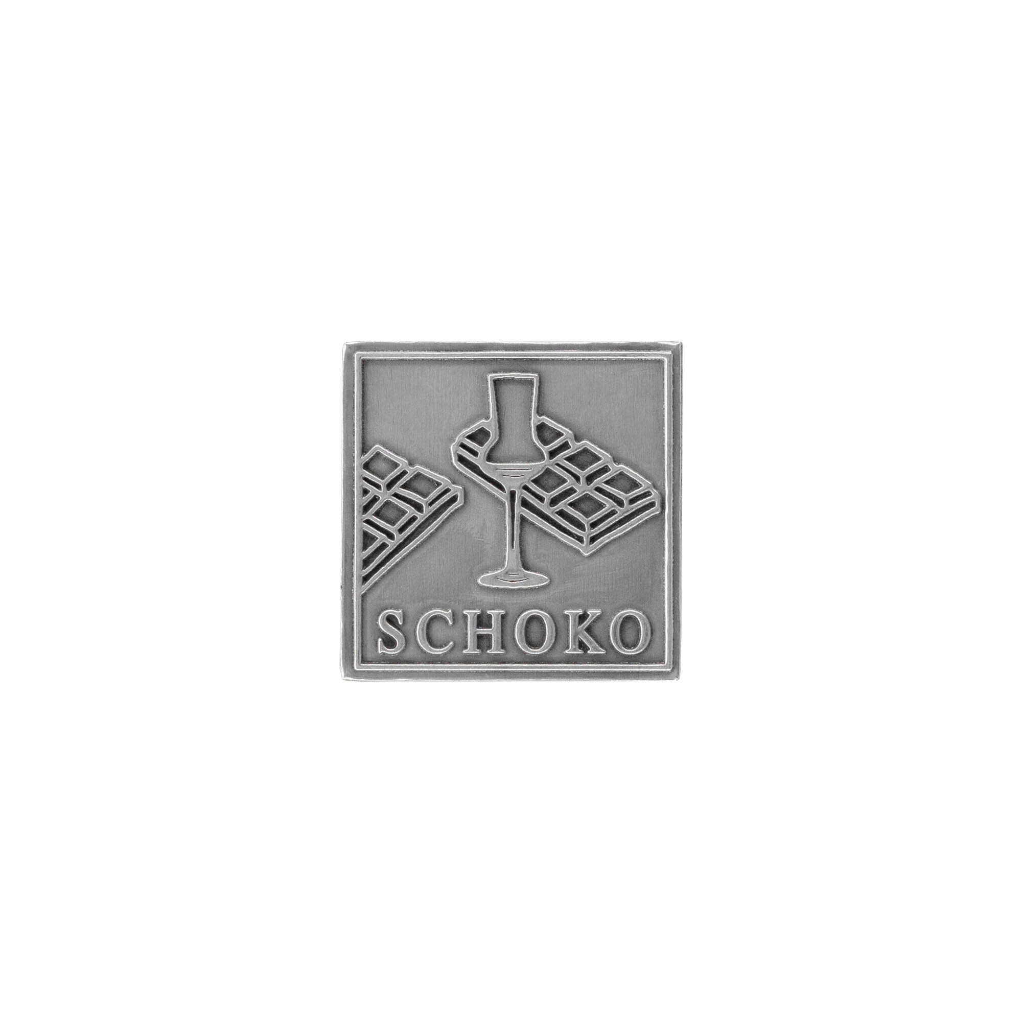 Zinnetikett 'Schoko', quadratisch, Metall, silber