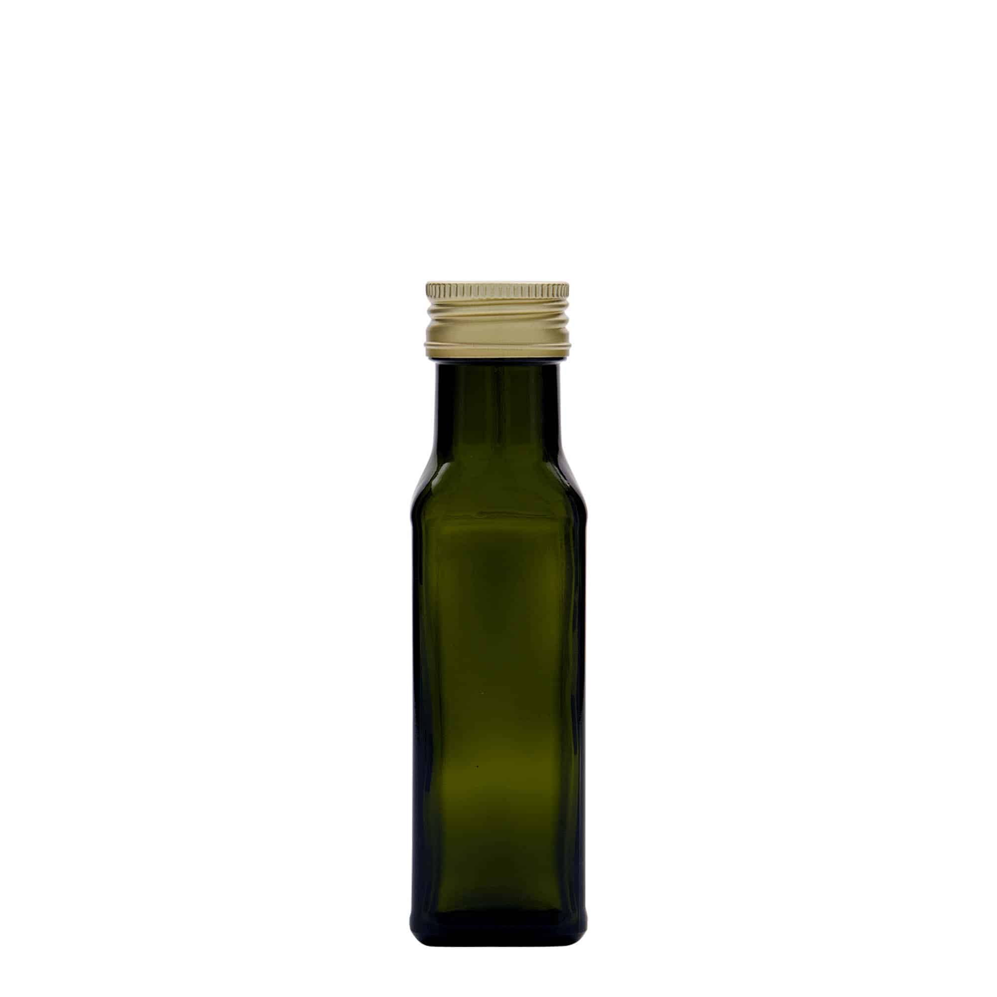 100 ml Glasflasche 'Marasca', quadratisch, antikgrün, Mündung: PP 31,5
