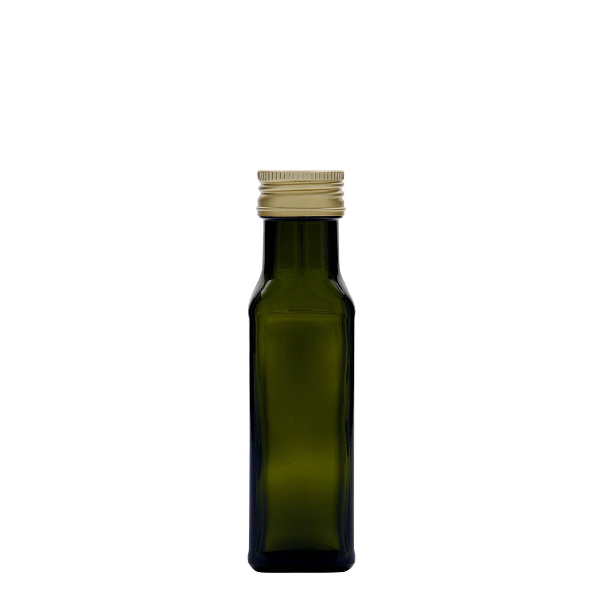 100 ml Glasflasche „Marasca“, quadratisch, antikgrün, Mündung: PP 31,5 100 ml Glasflasche „Marasca“, quadratisch, antikgrün, Mündung: PP 31,5