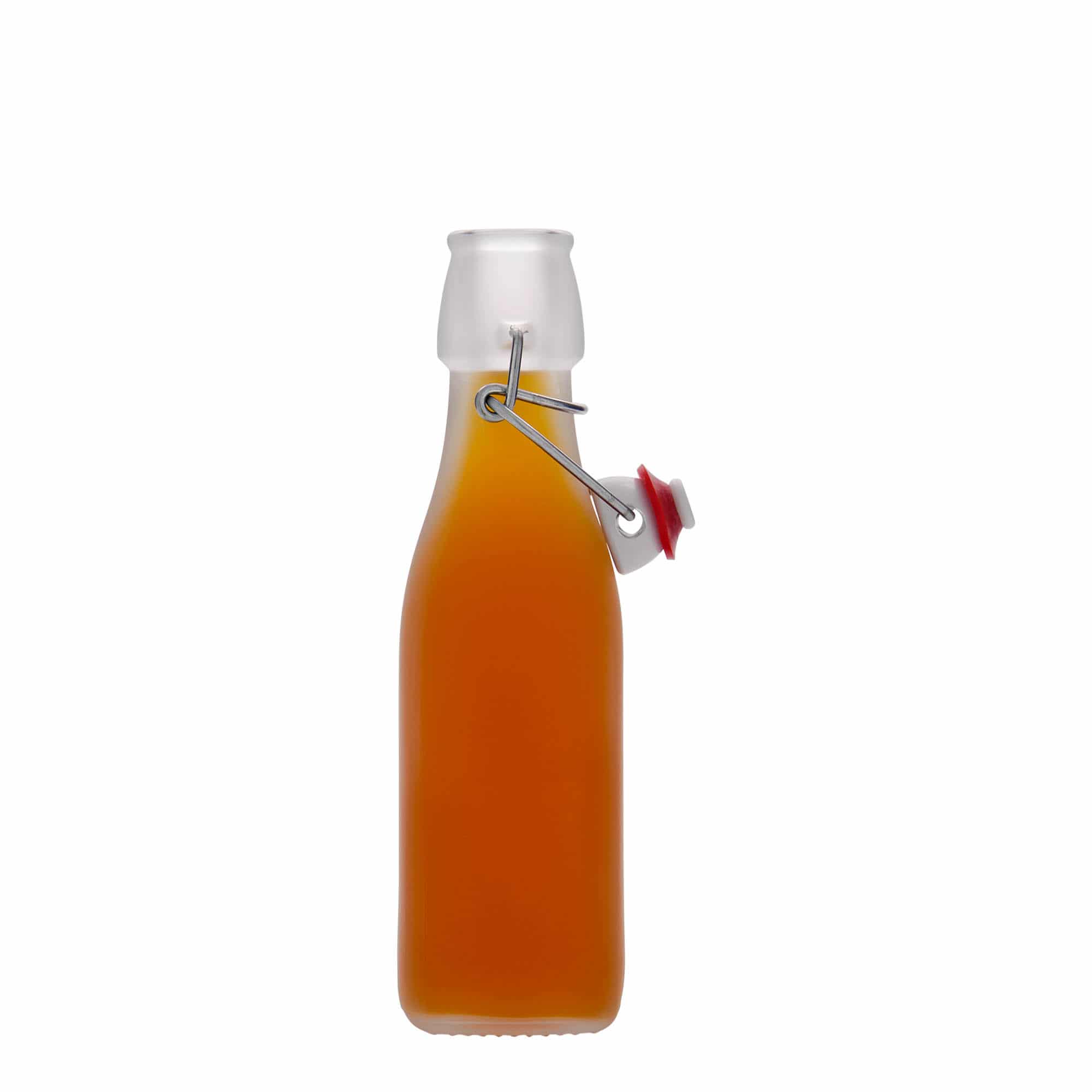 250 ml Glasflasche 'Swing' quadratisch, weiß, Mündung: Bügelverschluss