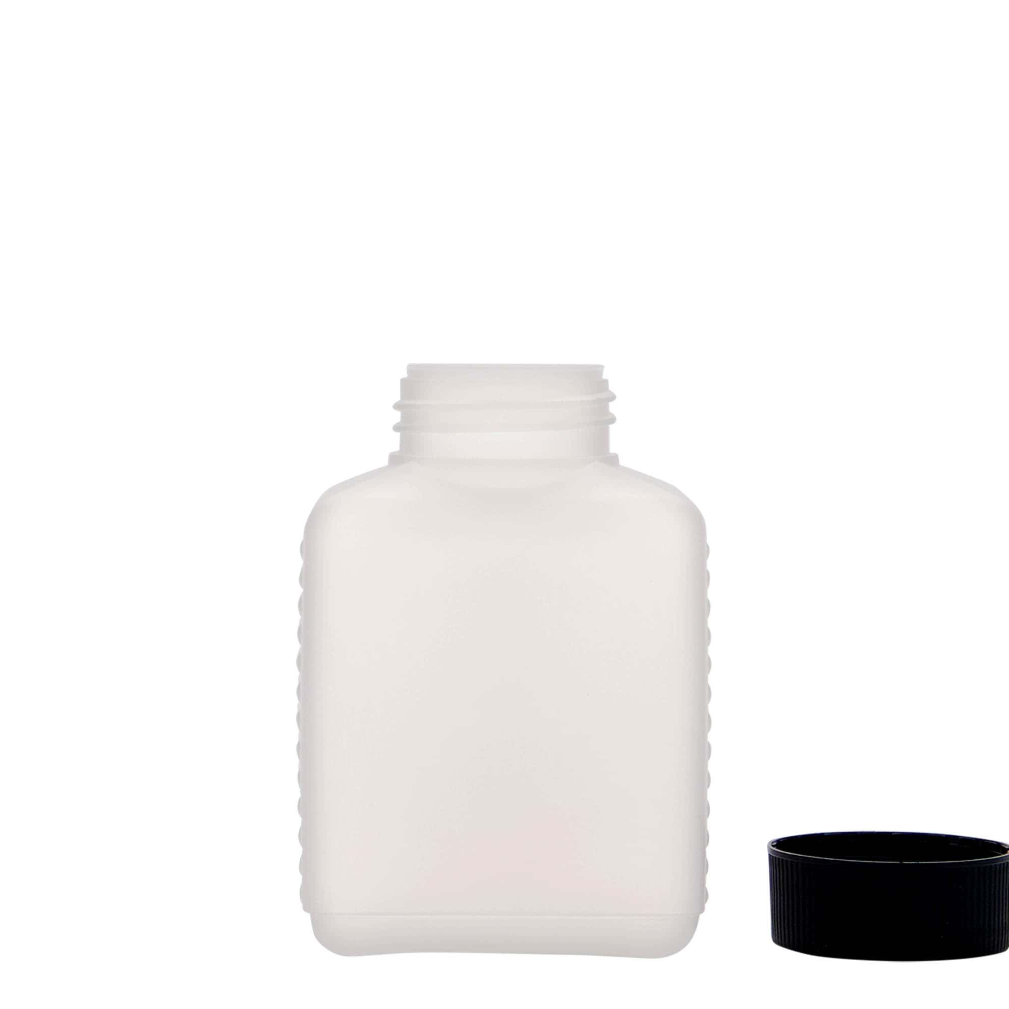 250 ml Weithalsflasche, rechteckig, HDPE-Kunststoff, natur, Mündung: DIN 40 EPE