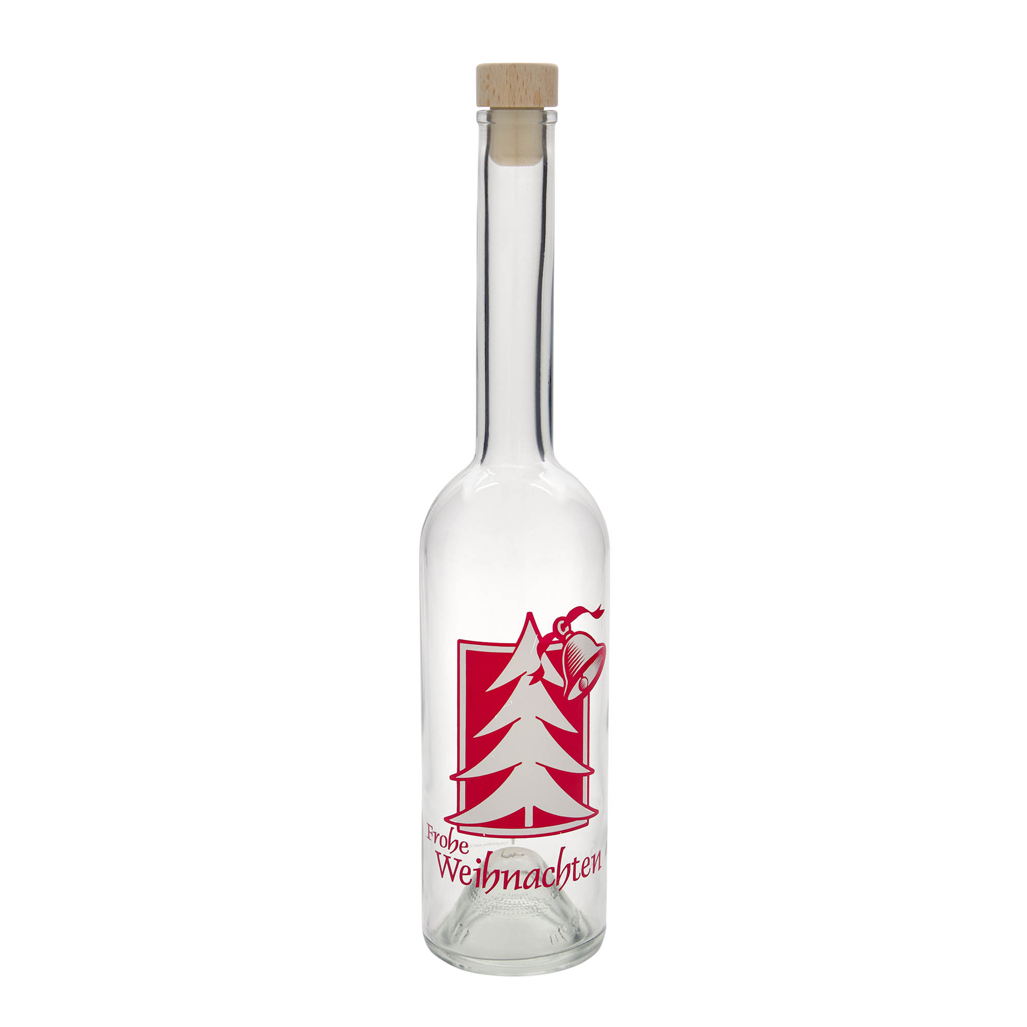 500 ml Glasflasche 'Opera', Motiv: Weihnachtsgruß, Mündung: Kork