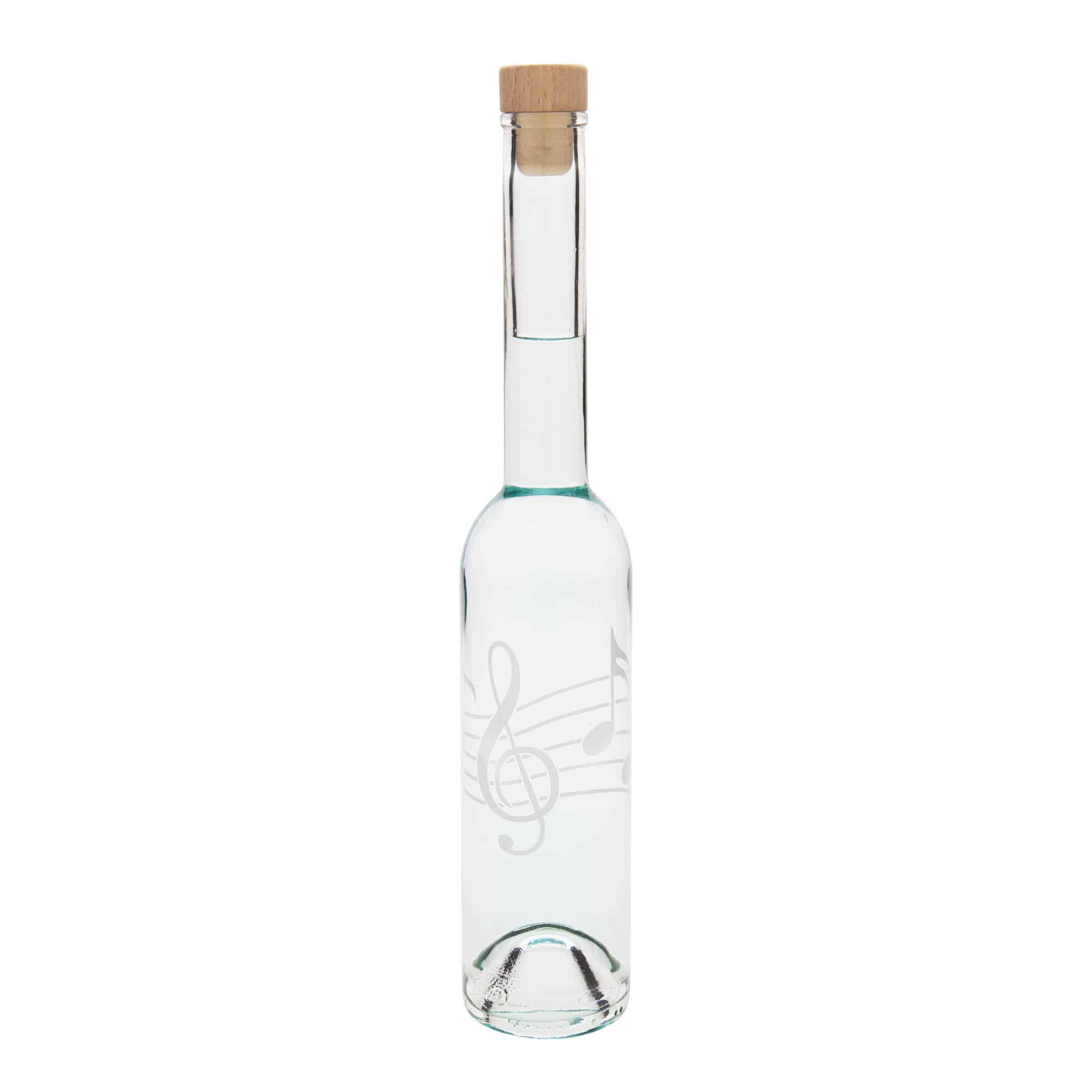 350 ml Glasflasche 'Opera', Motiv: Musiknoten, Mündung: Kork