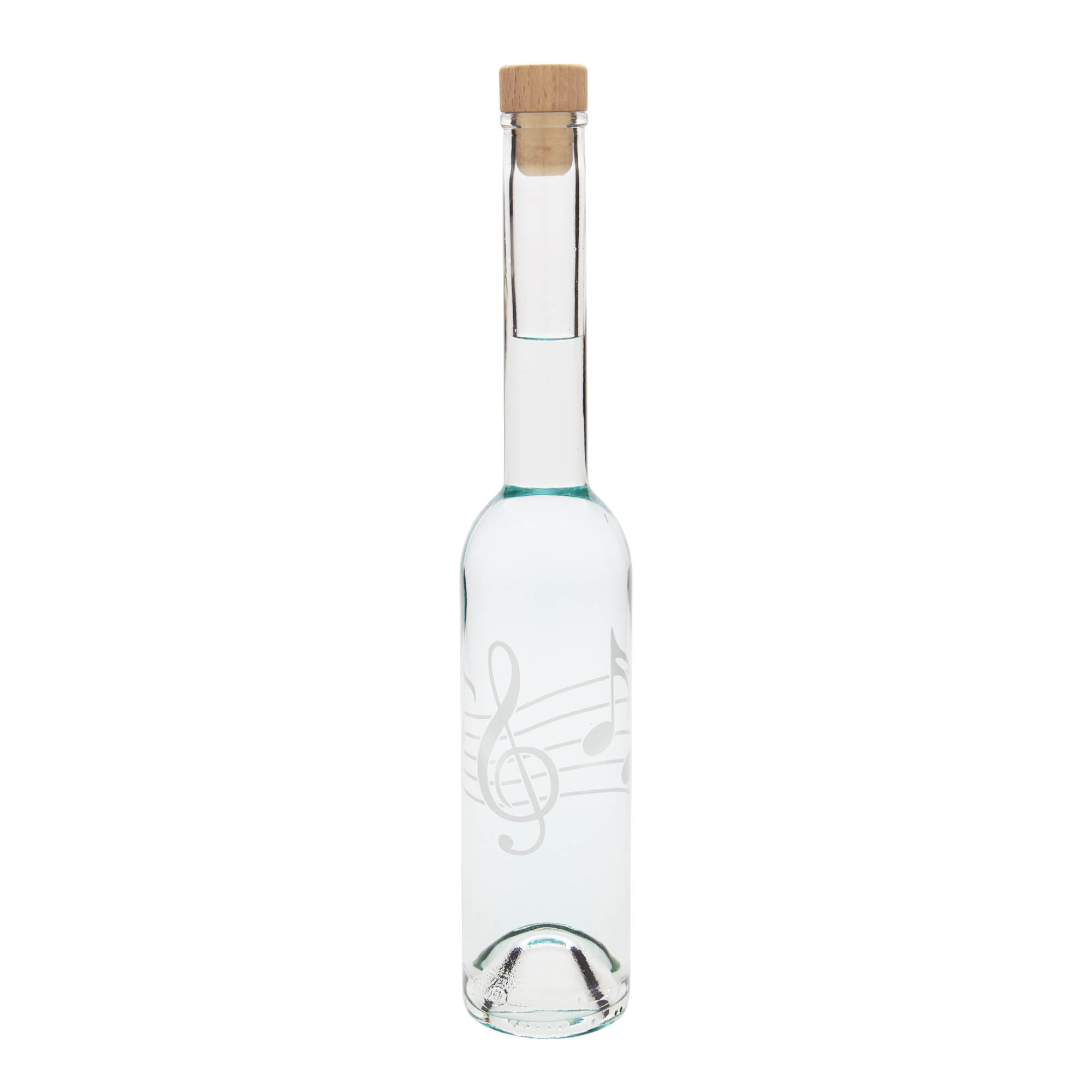 350 ml Glasflasche 'Opera', Motiv: Musiknoten, Mündung: Kork