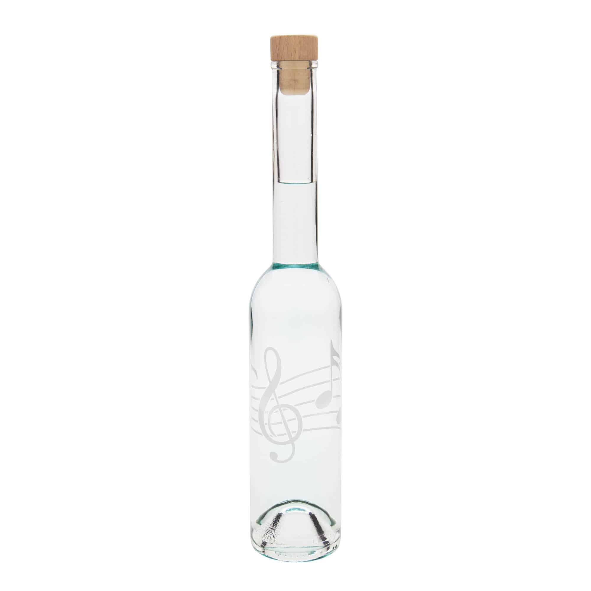 350 ml Glasflasche 'Opera', Motiv: Musiknoten, Mündung: Kork