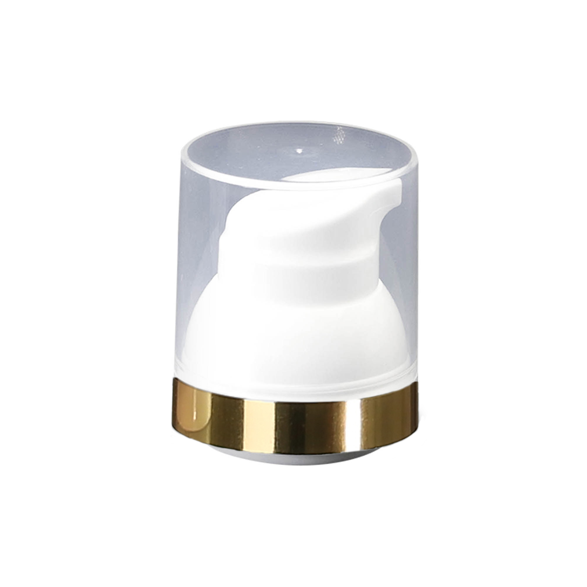 Airless Dispenser Pumpkopf „Mezzo“, Typ D, PP-Kunststoff, weiß und goldener Rand mit klarer Kappe