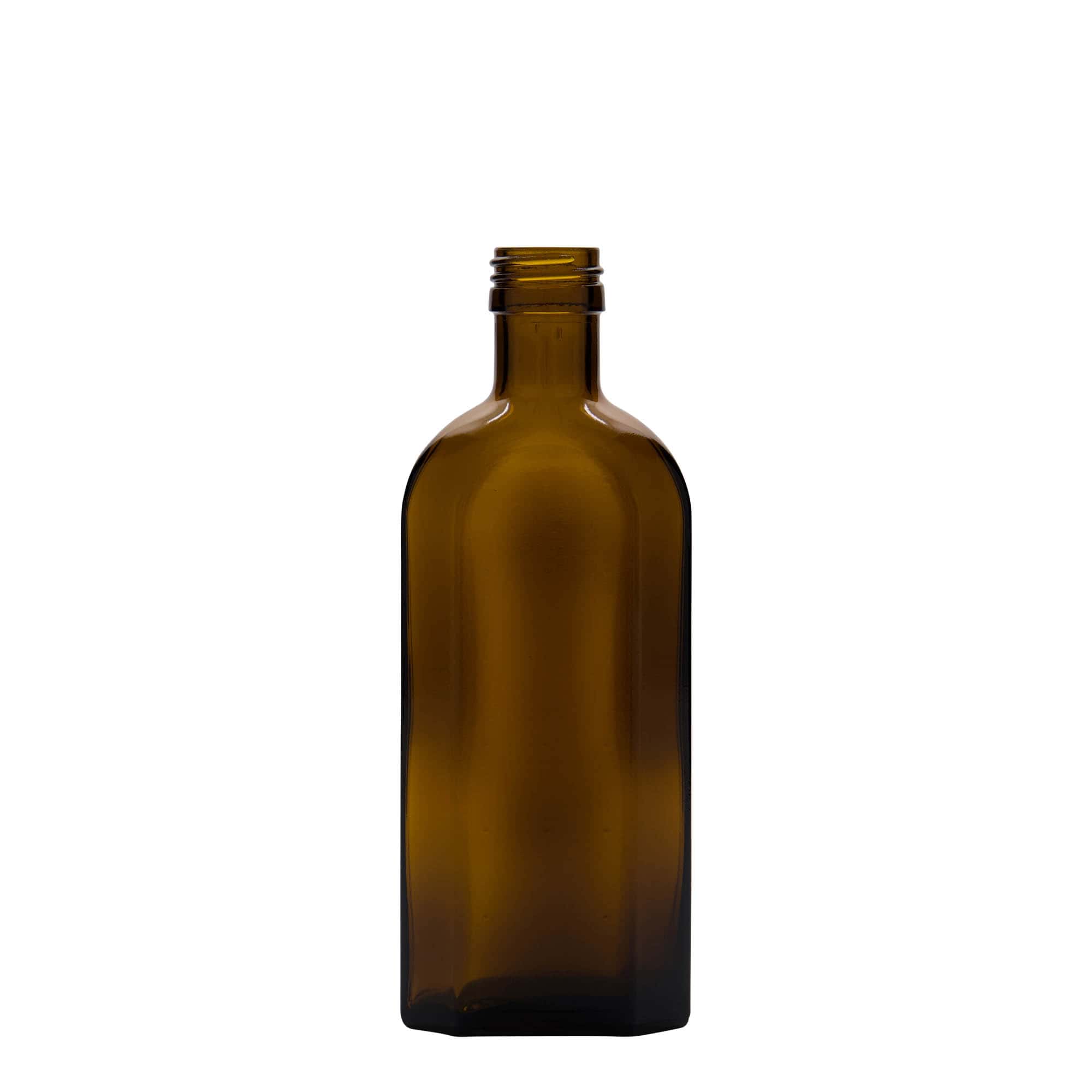 250 ml Medizinflasche Meplat, oval, Glas, braun, Mündung: PP 28