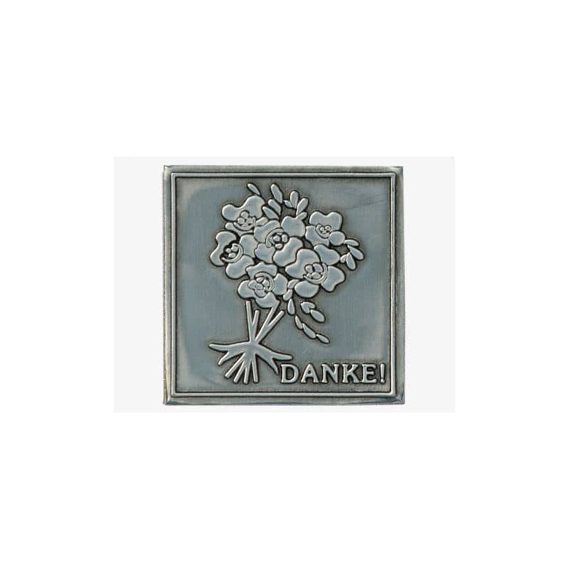 Zinnetikett 'Danke', quadratisch, Metall, silber Zinnetikett 'Danke', quadratisch, Metall, silber