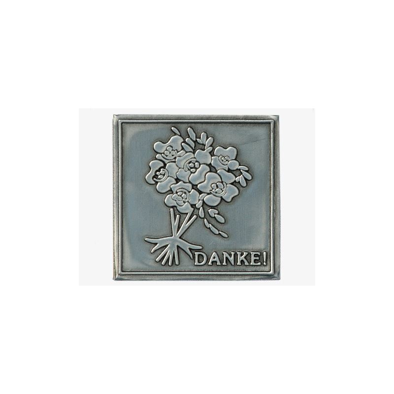 Zinnetikett 'Danke', quadratisch, Metall, silber Zinnetikett 'Danke', quadratisch, Metall, silber