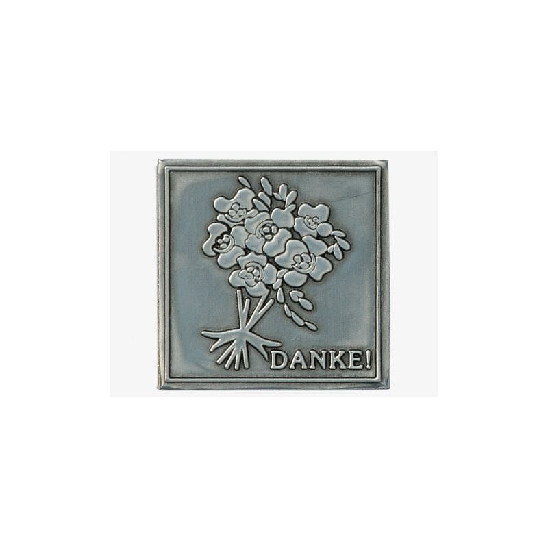 Zinnetikett „Danke“, quadratisch, Metall, silber