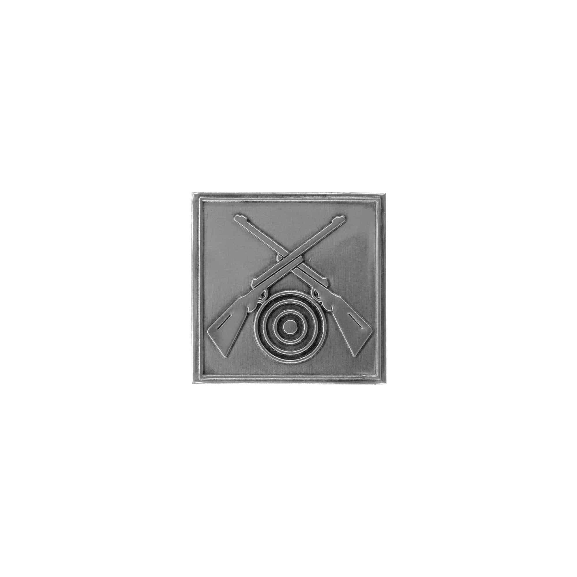 Zinnetikett 'Schützen', quadratisch, Metall, silber Zinnetikett 'Schützen', quadratisch, Metall, silber