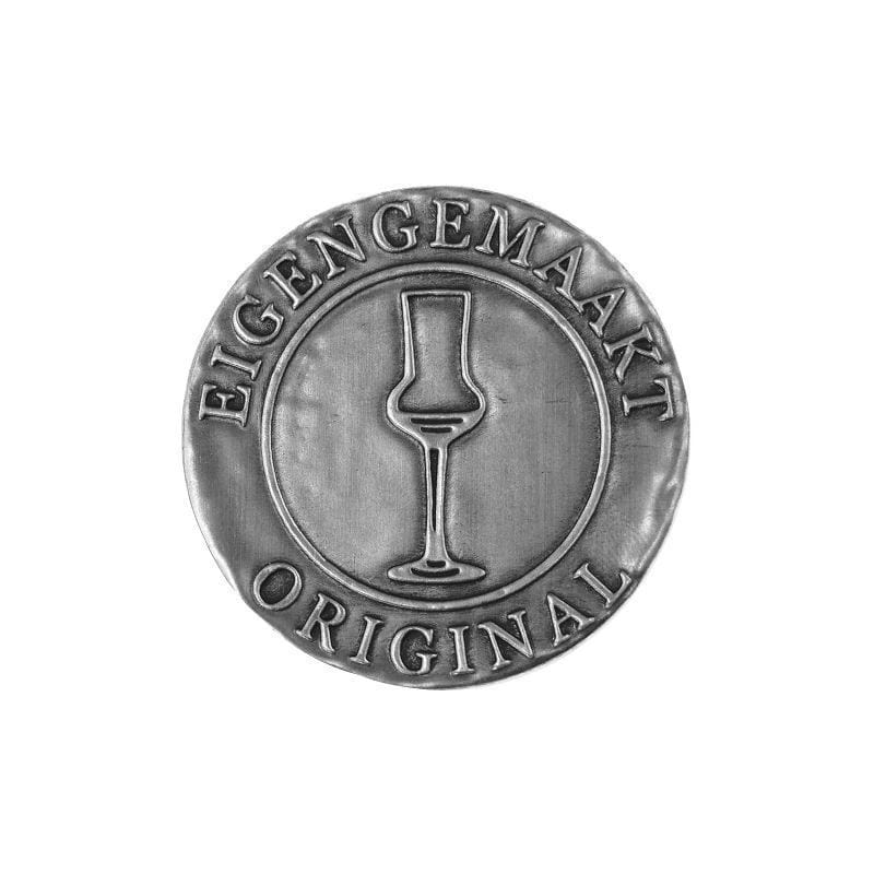 Zinnetikett 'Eigengemaakt', rund, Metall, silber Zinnetikett 'Eigengemaakt', rund, Metall, silber