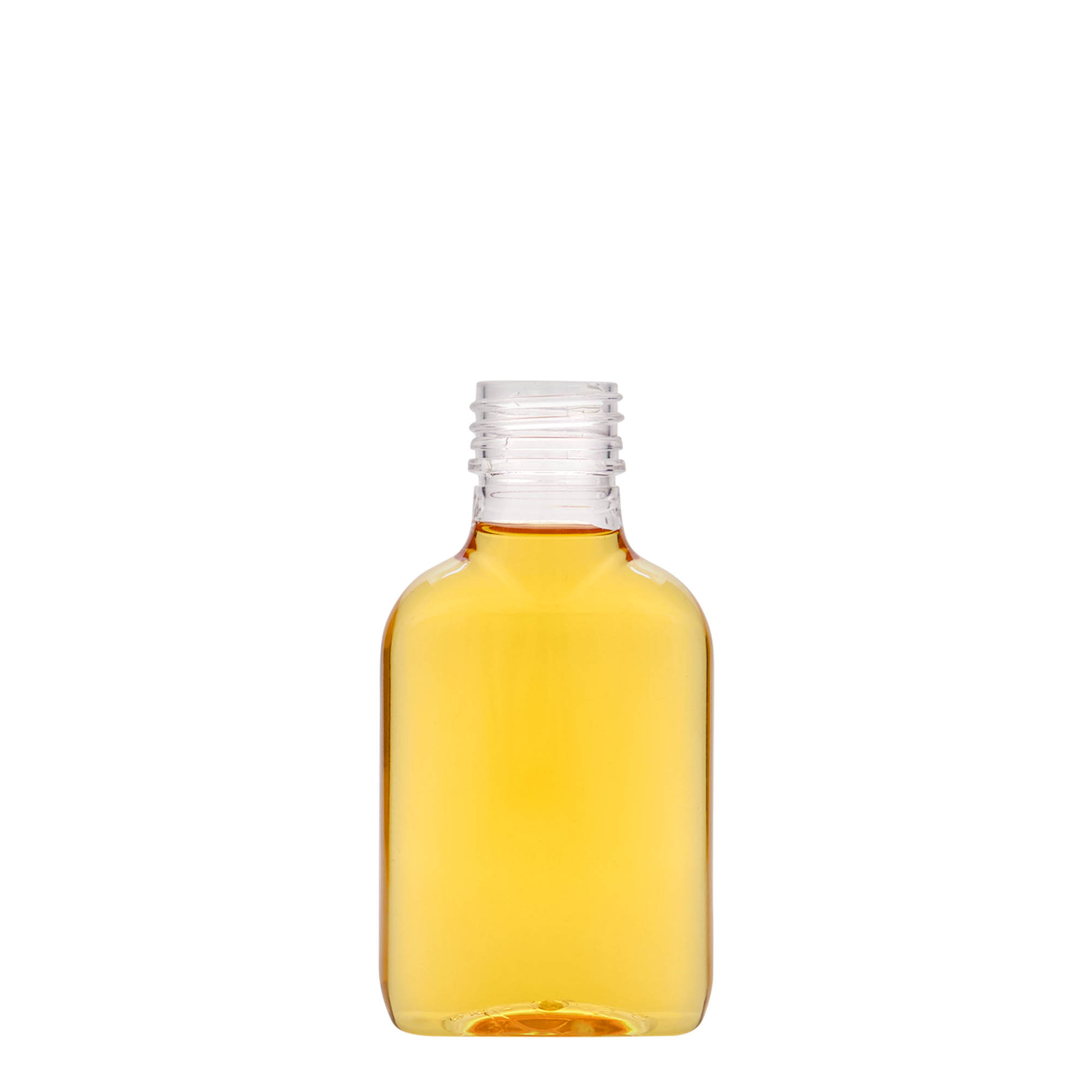 100 ml Taschenflasche, oval, PET-Kunststoff, Mündung: PP 28