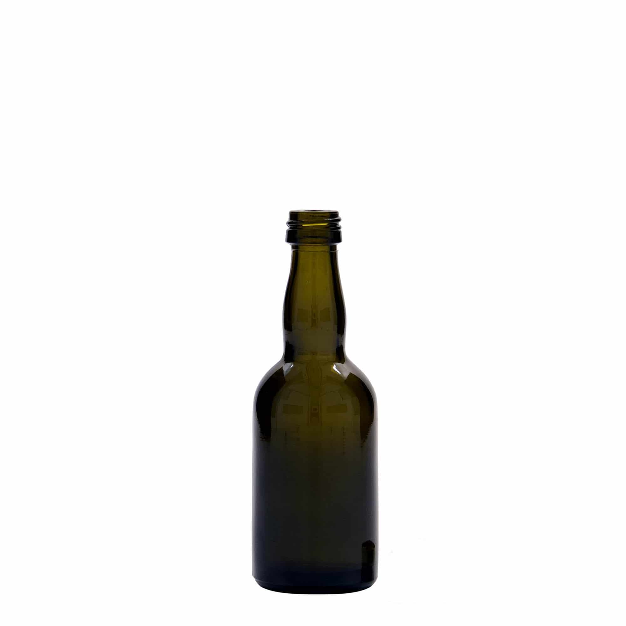 50 ml Glasflasche „Proba“, antikgrün, Mündung: PP 18