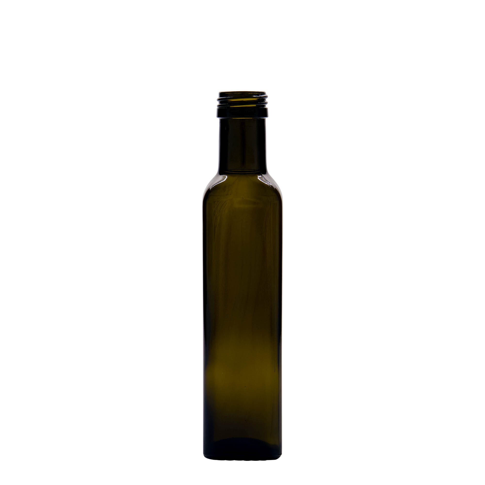 250 ml Glasflasche 'Marasca', quadratisch, antikgrün, Mündung: PP 31,5 250 ml Glasflasche 'Marasca', quadratisch, antikgrün, Mündung: PP 31,5