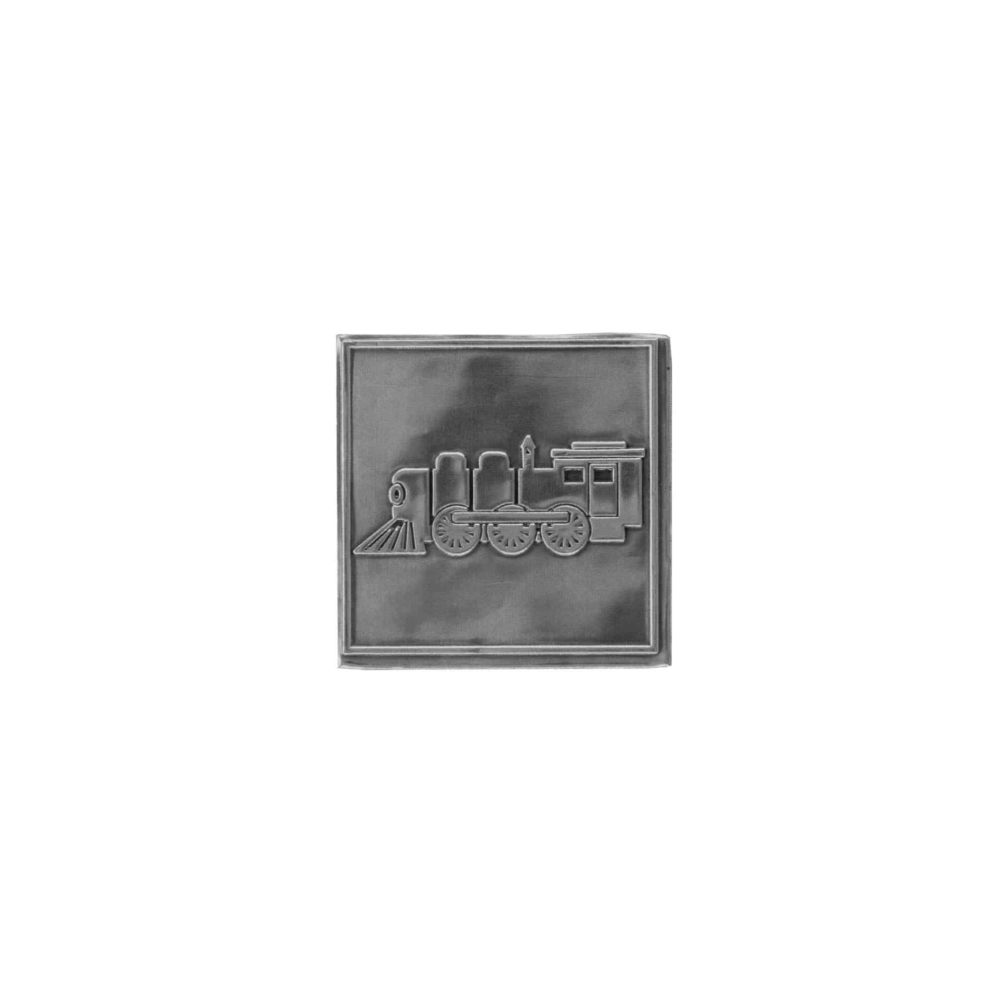 Zinnetikett „Lokomotive“, quadratisch, Metall, silber