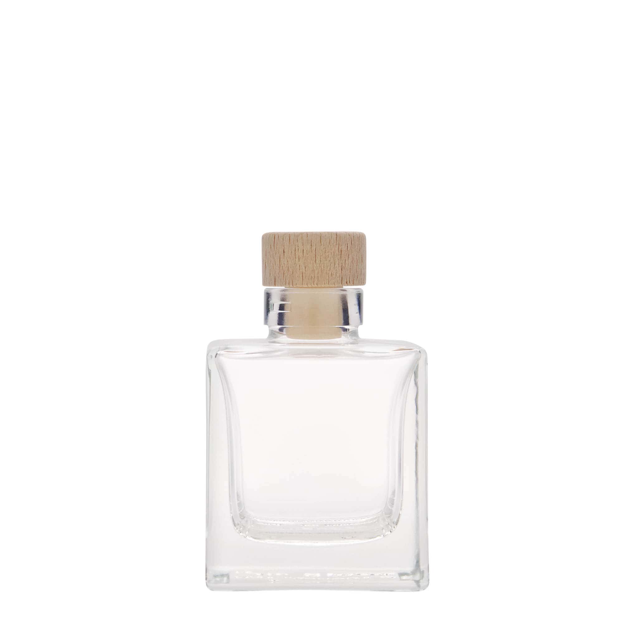 100 ml Glasflasche 'Cube', quadratisch, Mündung: Kork