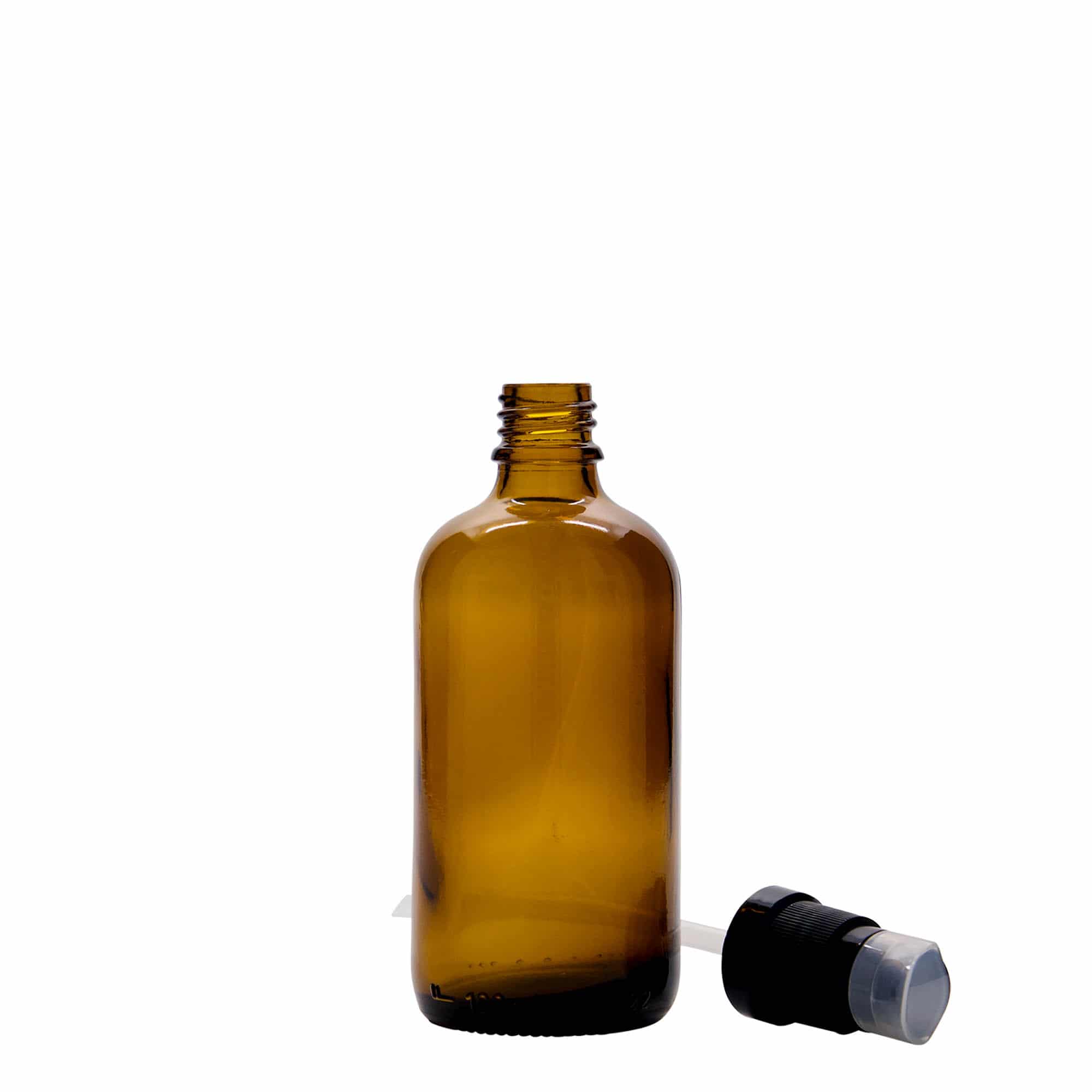 100 ml Medizinflasche mit Lotionspumpe, Glas, braun, Mündung: DIN 18