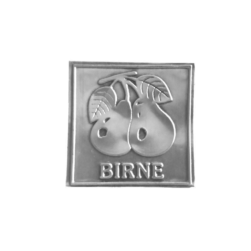 Zinnetikett 'Birne', quadratisch, Metall, silber
