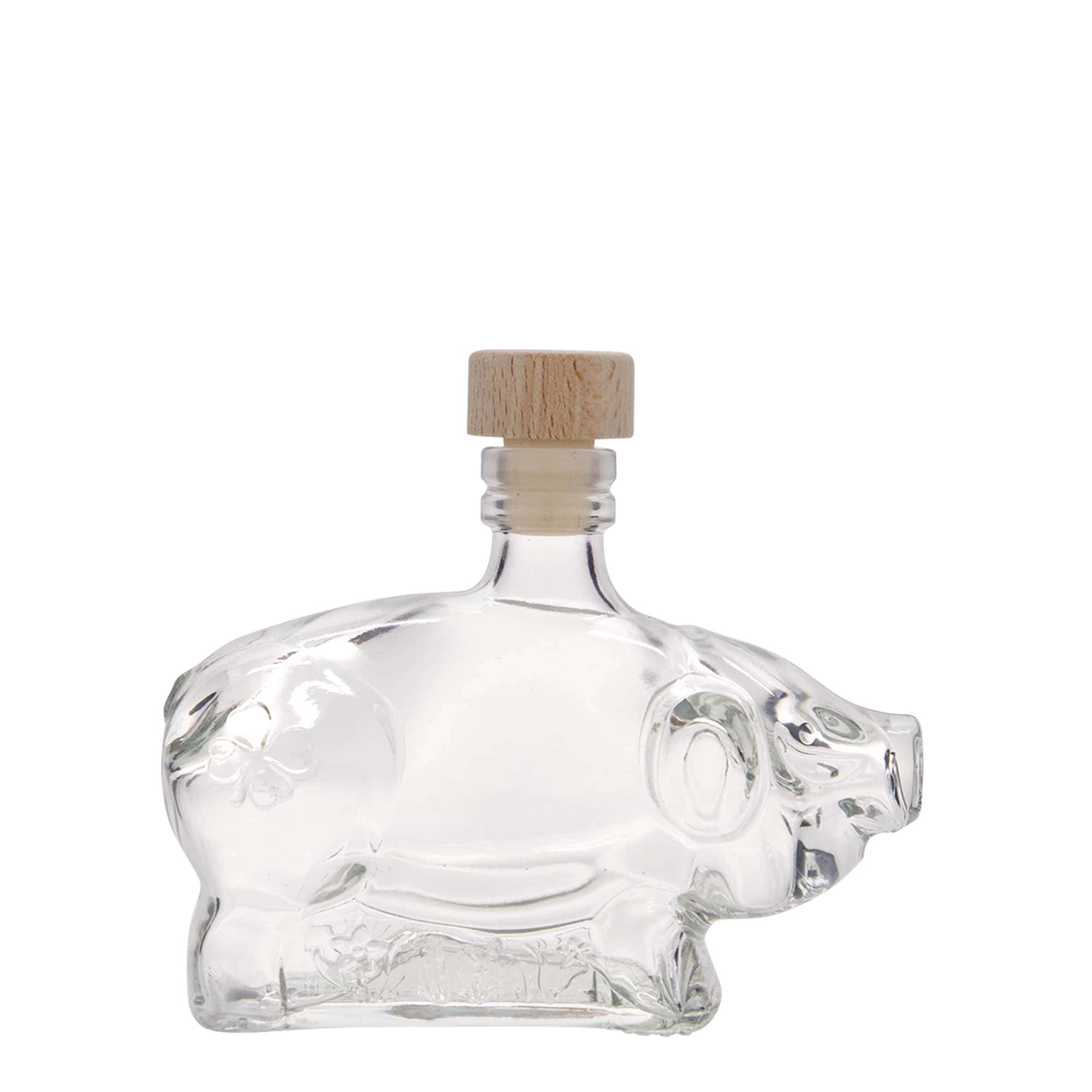 200 ml Glasflasche „Glücksschweinchen“, Mündung: Kork