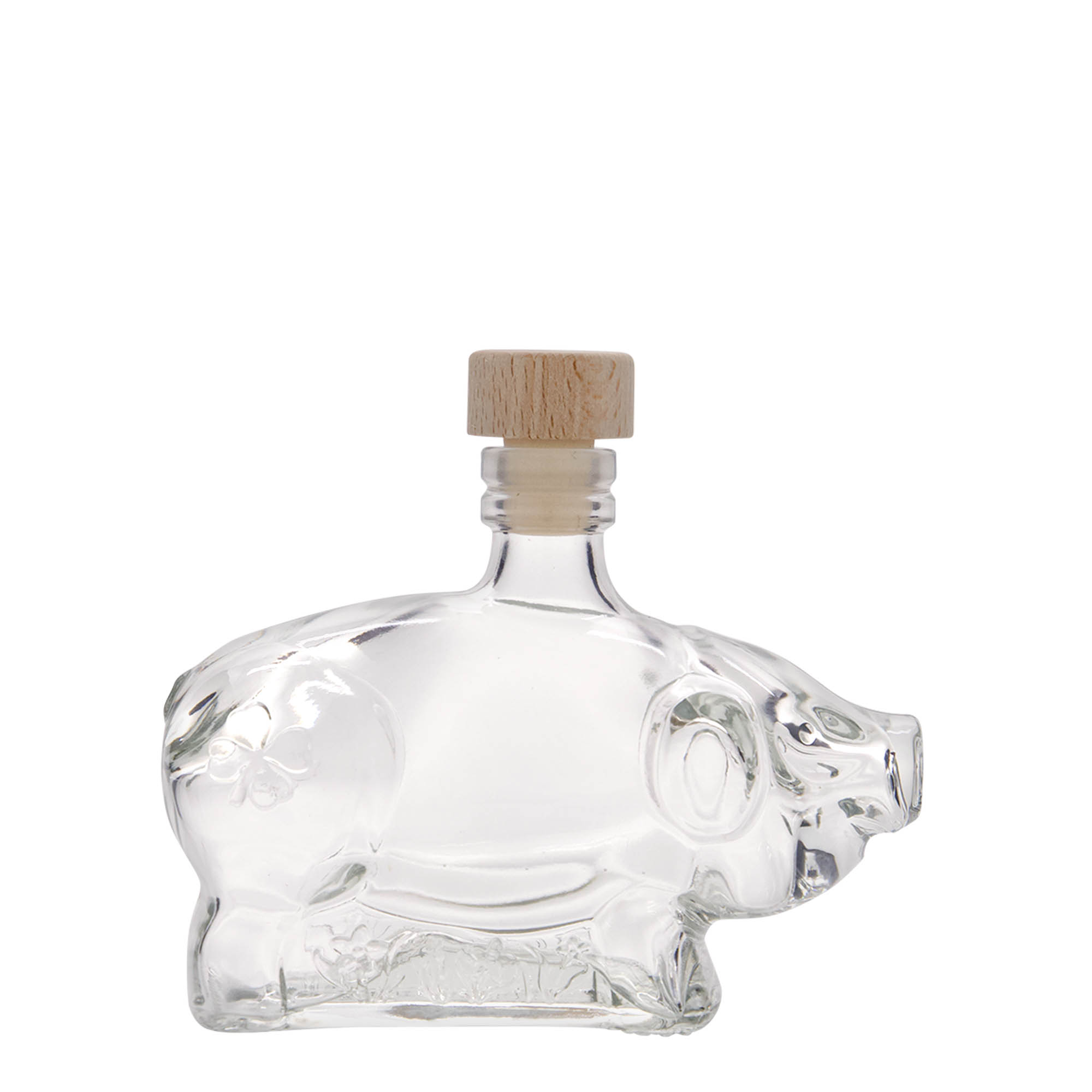 200 ml Glasflasche „Glücksschweinchen“, Mündung: Kork