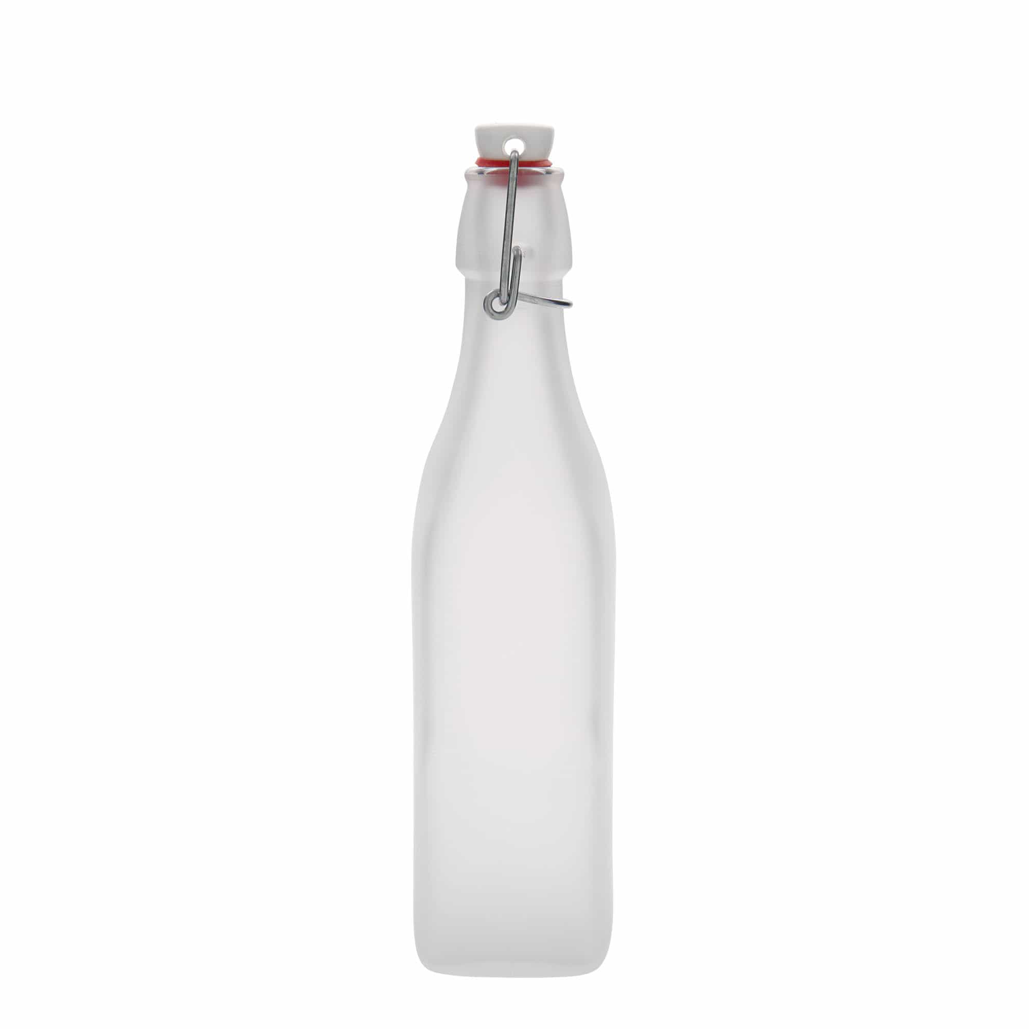 500 ml Glasflasche 'Swing', quadratisch, weiß, Mündung: Bügelverschluss