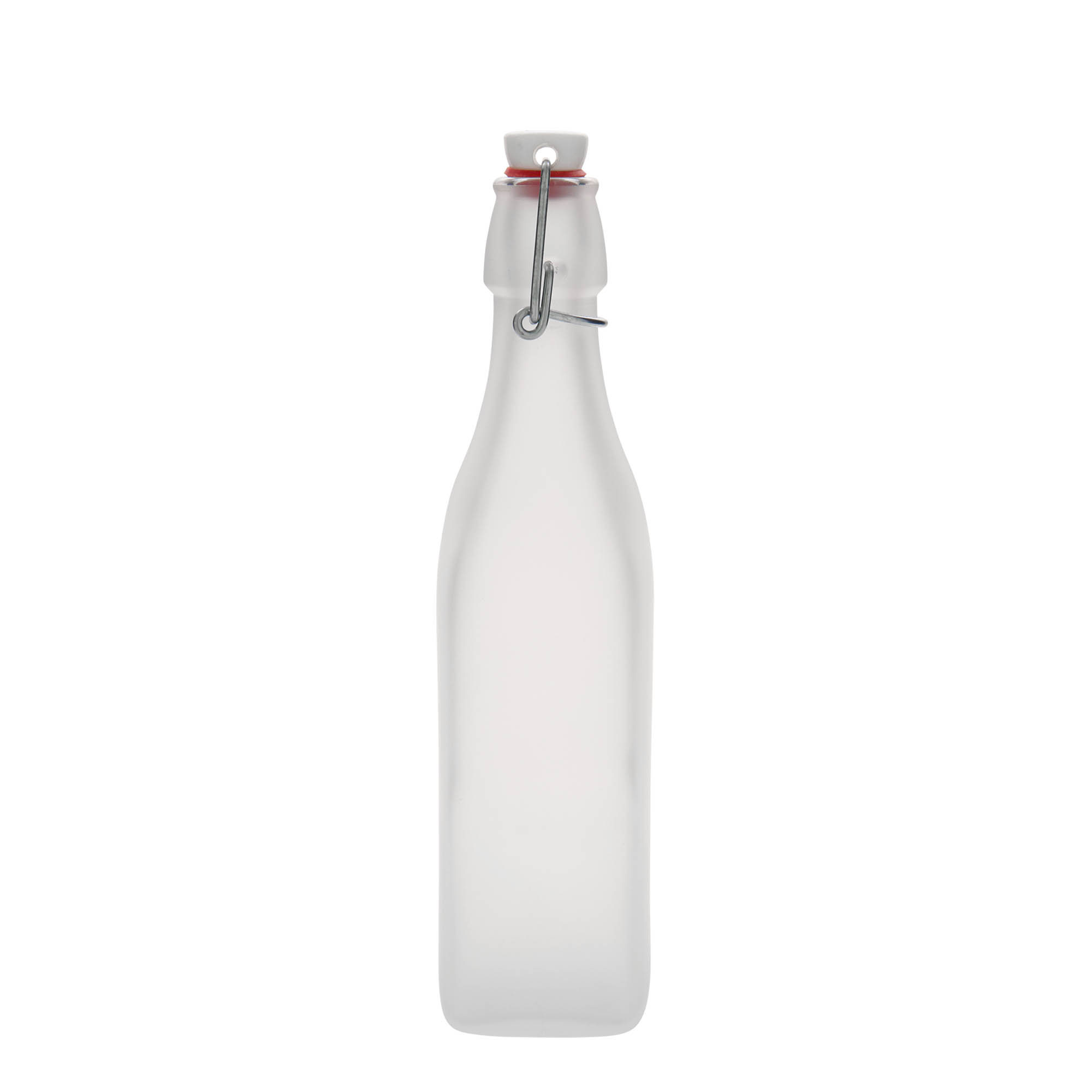 500 ml Glasflasche „Swing“, quadratisch, weiß, Mündung: Bügelverschluss