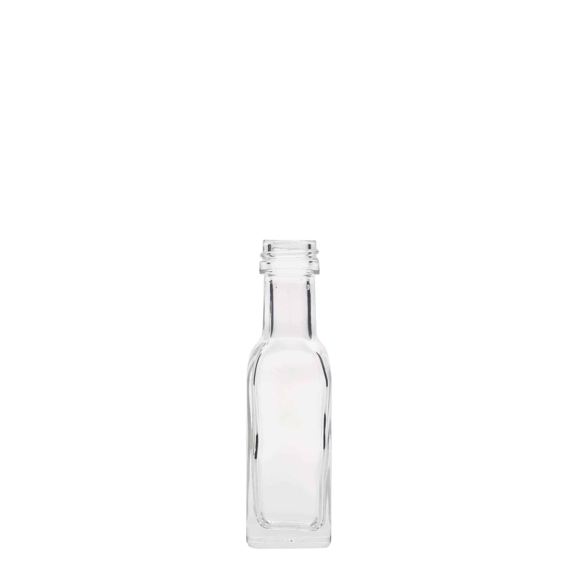 20 ml Glasflasche „Marasca“, quadratisch, Mündung: PP 18