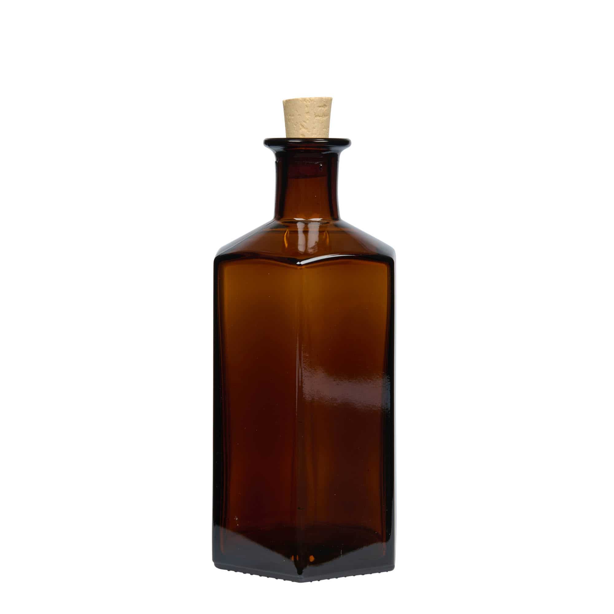500 ml Glasflasche Apotheker 'Jimmy'. sechseckig. braun. Mündung: Kork