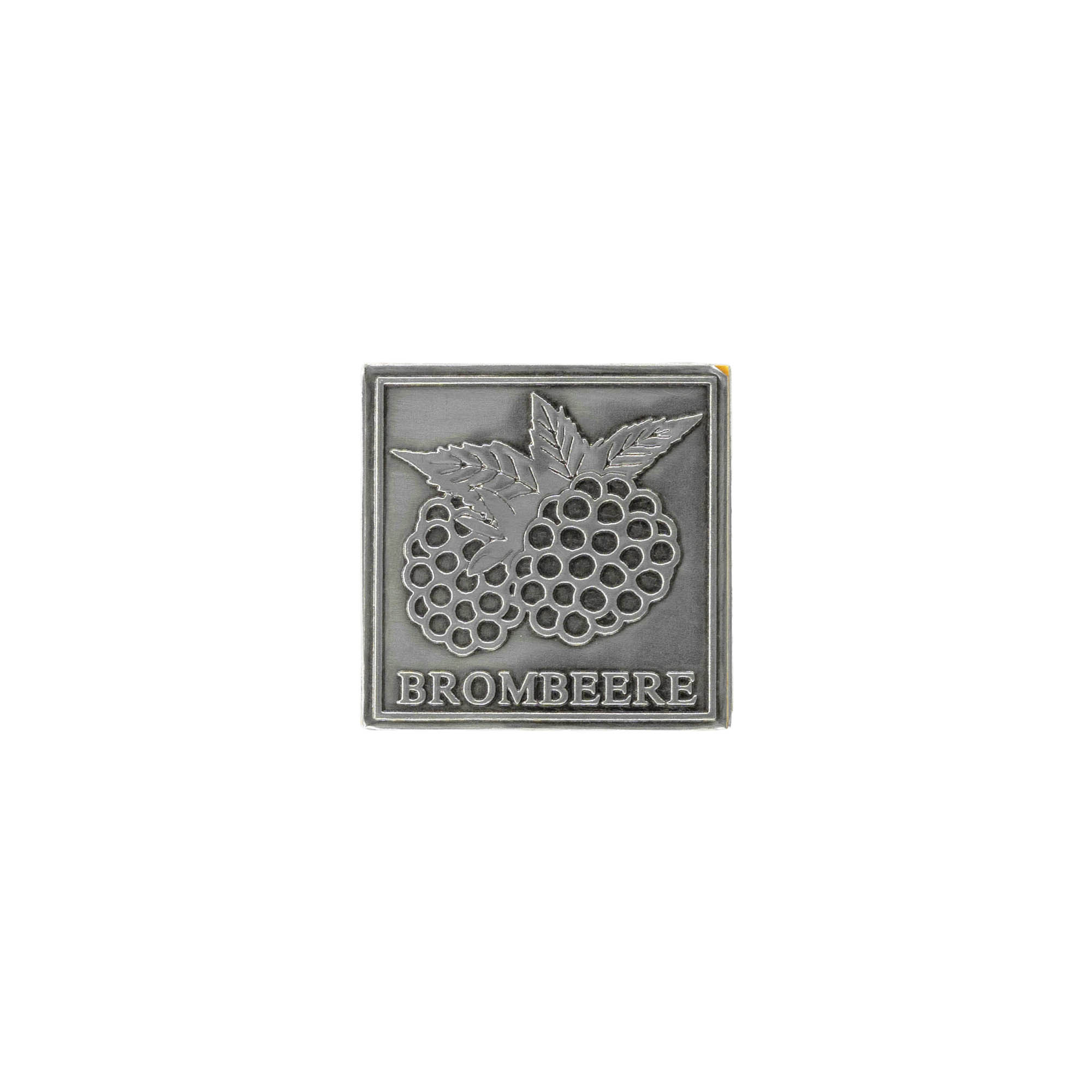 Zinnetikett 'Brombeere', quadratisch, Metall, silber