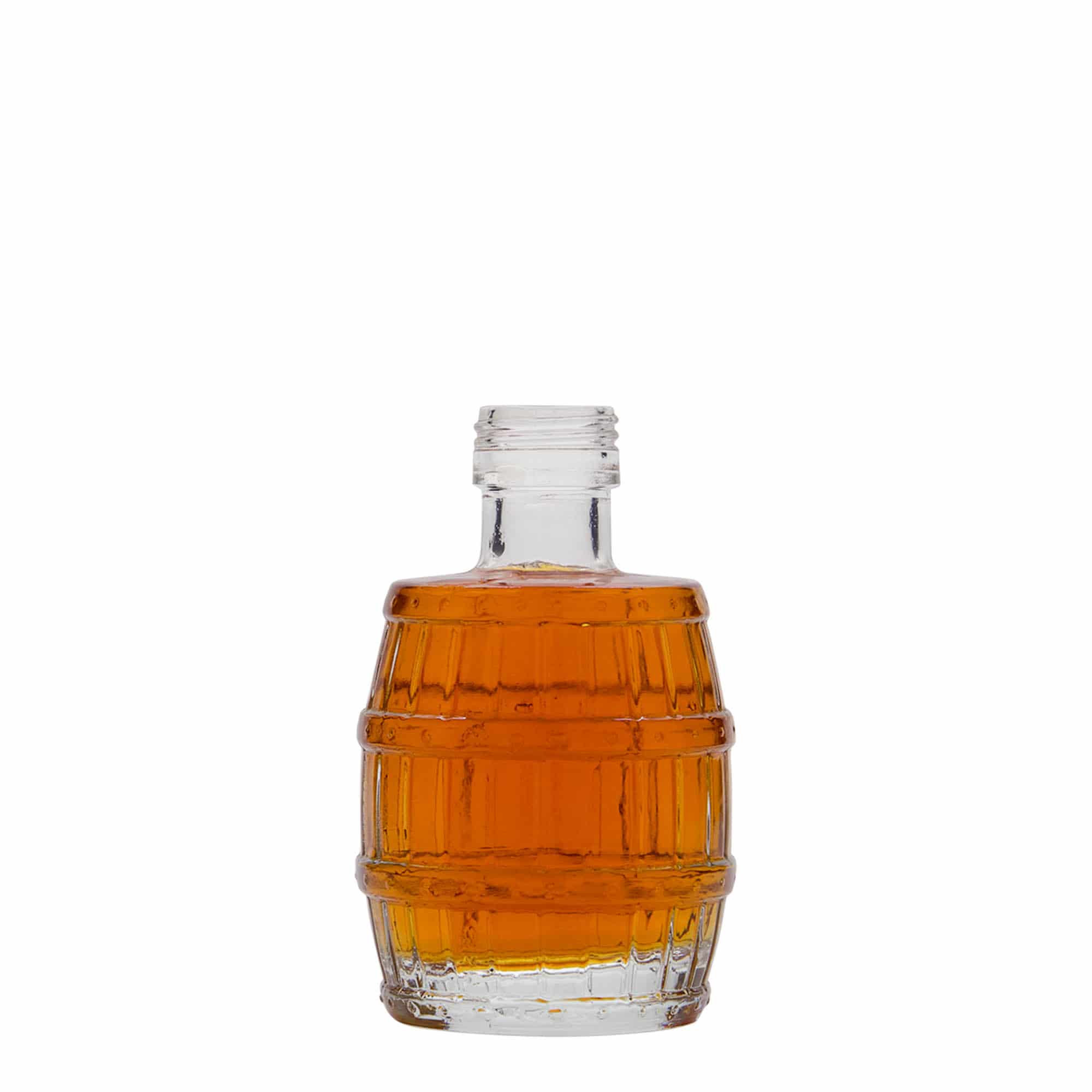 100 ml Glasflasche „Fass“, Mündung: PP 24