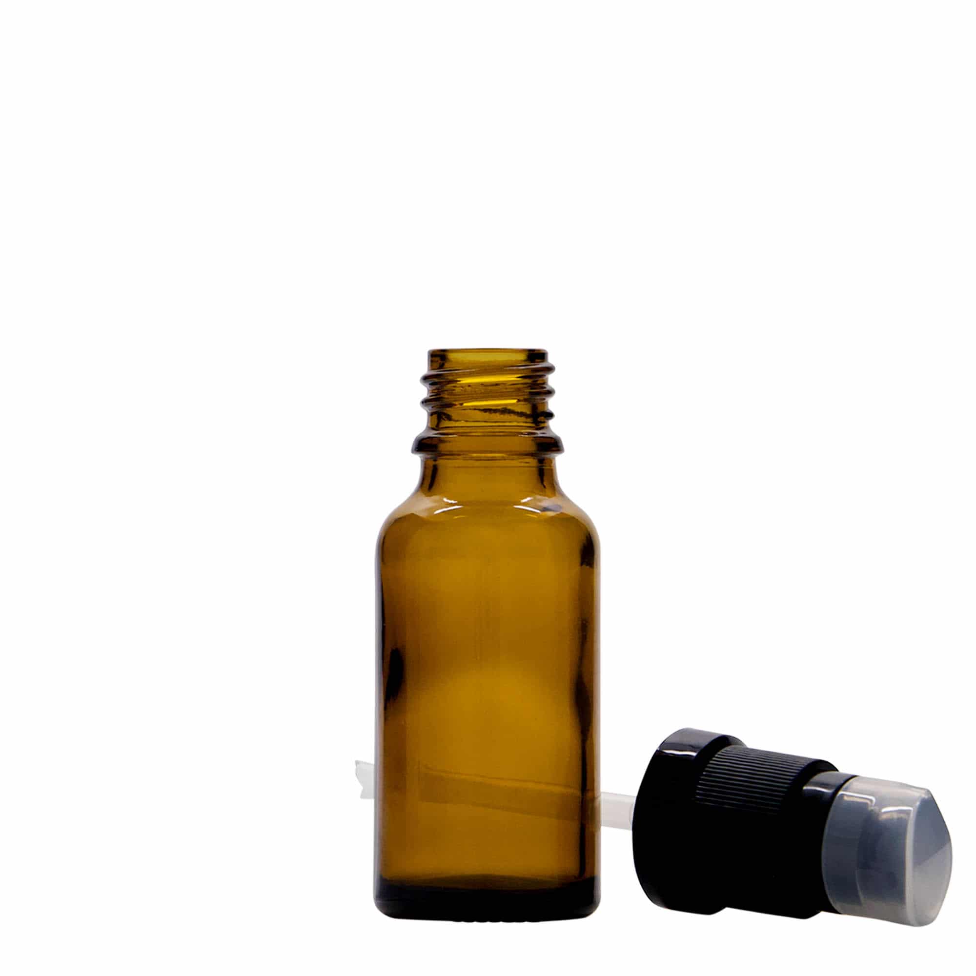 20 ml Medizinflasche mit Lotionspumpe, Glas, braun, Mündung: DIN 18