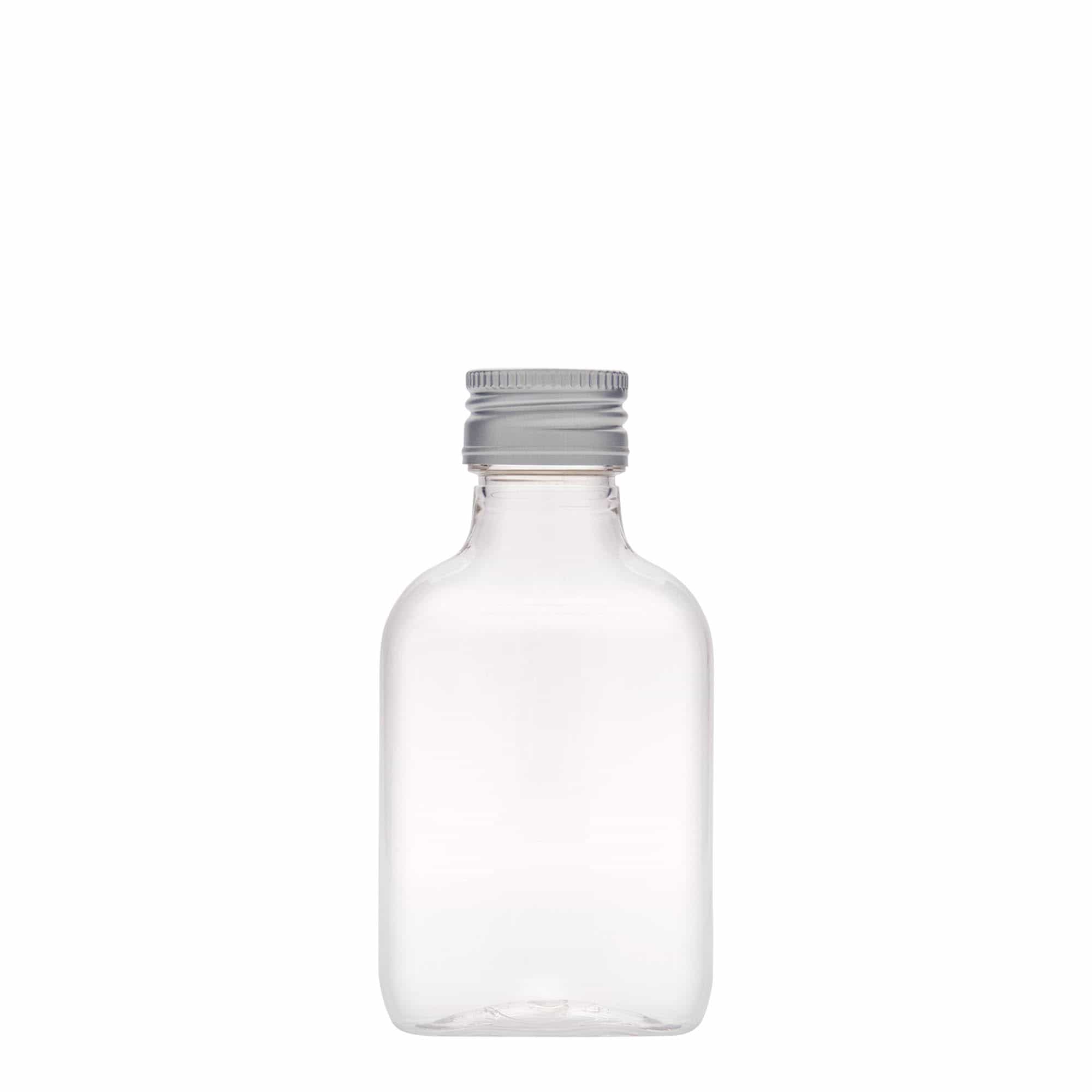 100 ml Taschenflasche, oval, PET-Kunststoff, Mündung: PP 28