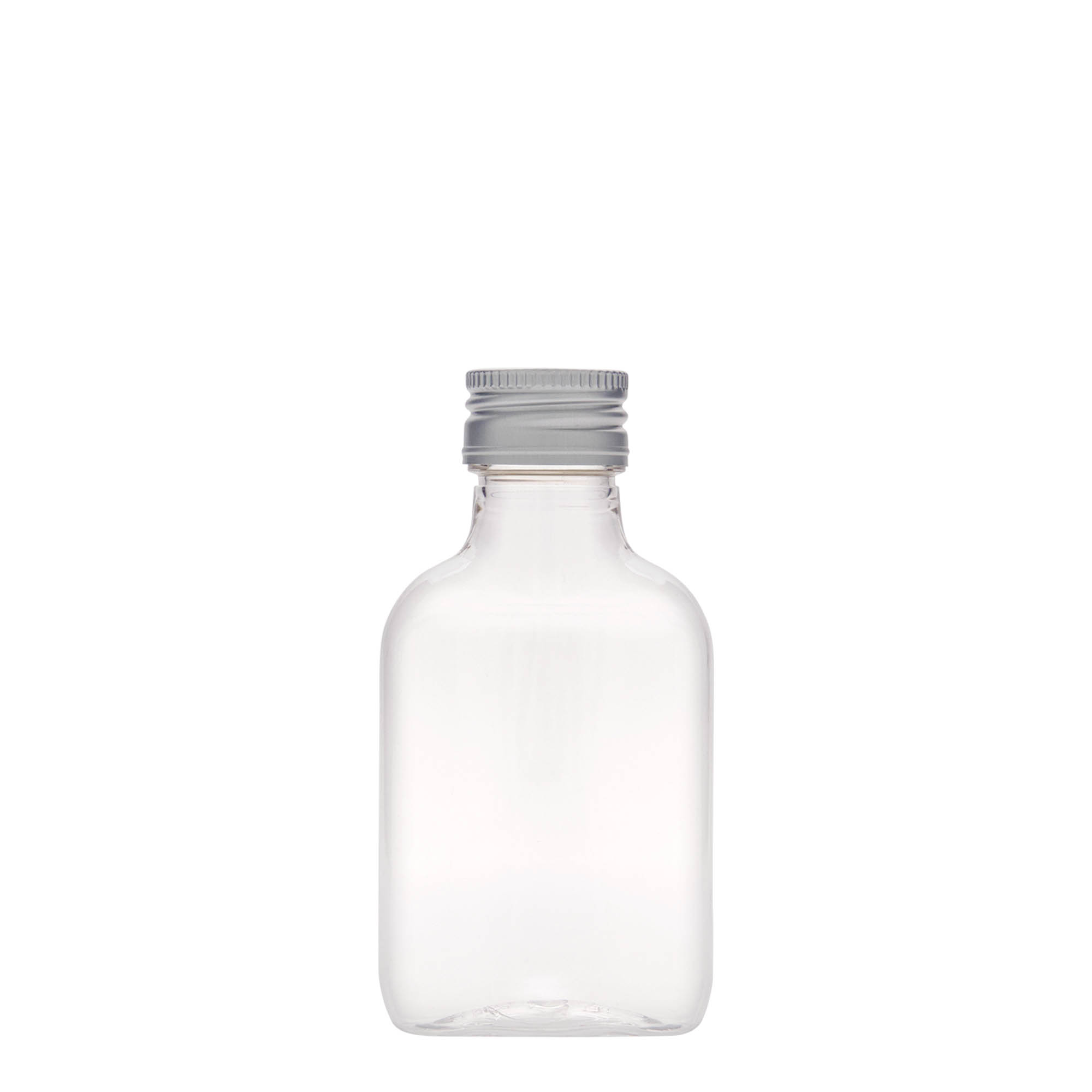 100 ml Taschenflasche, oval, PET-Kunststoff, Mündung: PP 28 100 ml Taschenflasche, oval, PET-Kunststoff, Mündung: PP 28