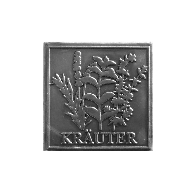 Zinnetikett 'Kräuter', quadratisch, Metall, silber