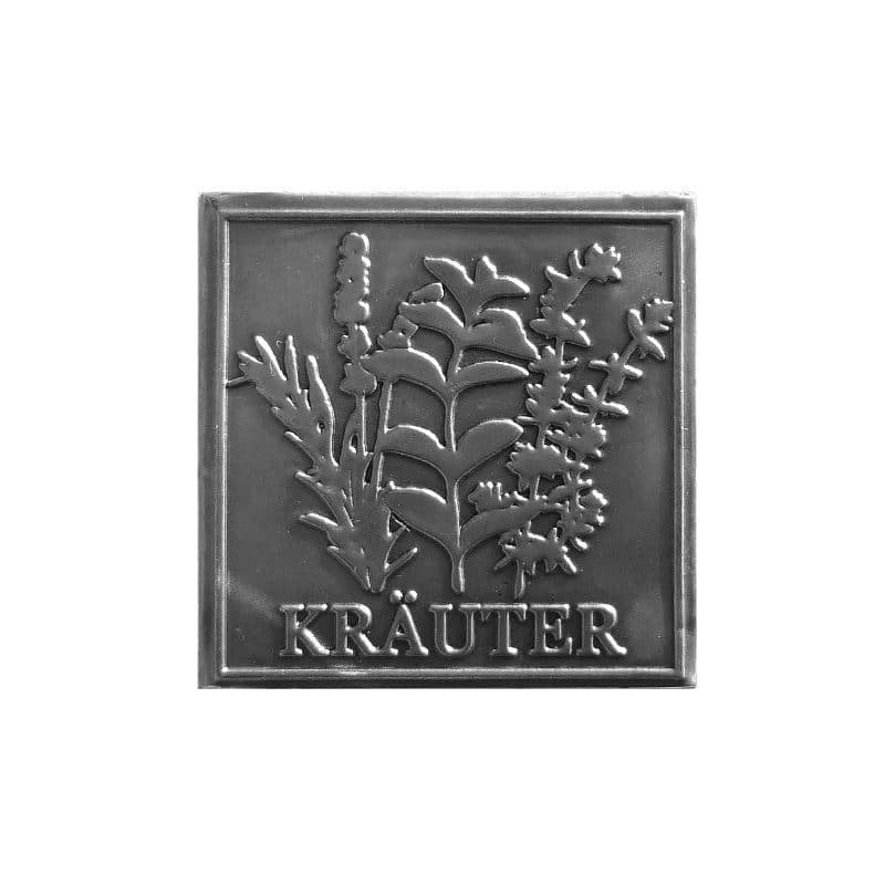 Zinnetikett 'Kräuter', quadratisch, Metall, silber