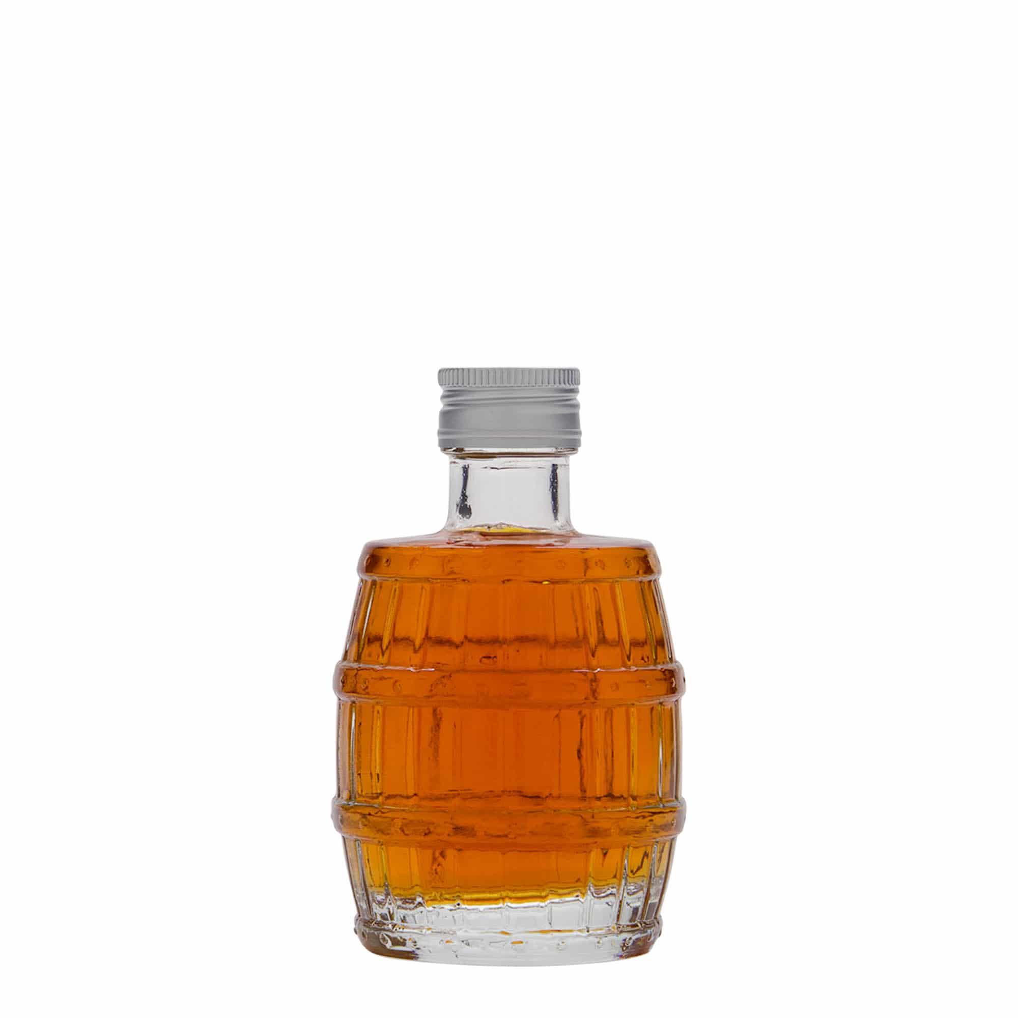 100 ml Glasflasche „Fass“, Mündung: PP 24