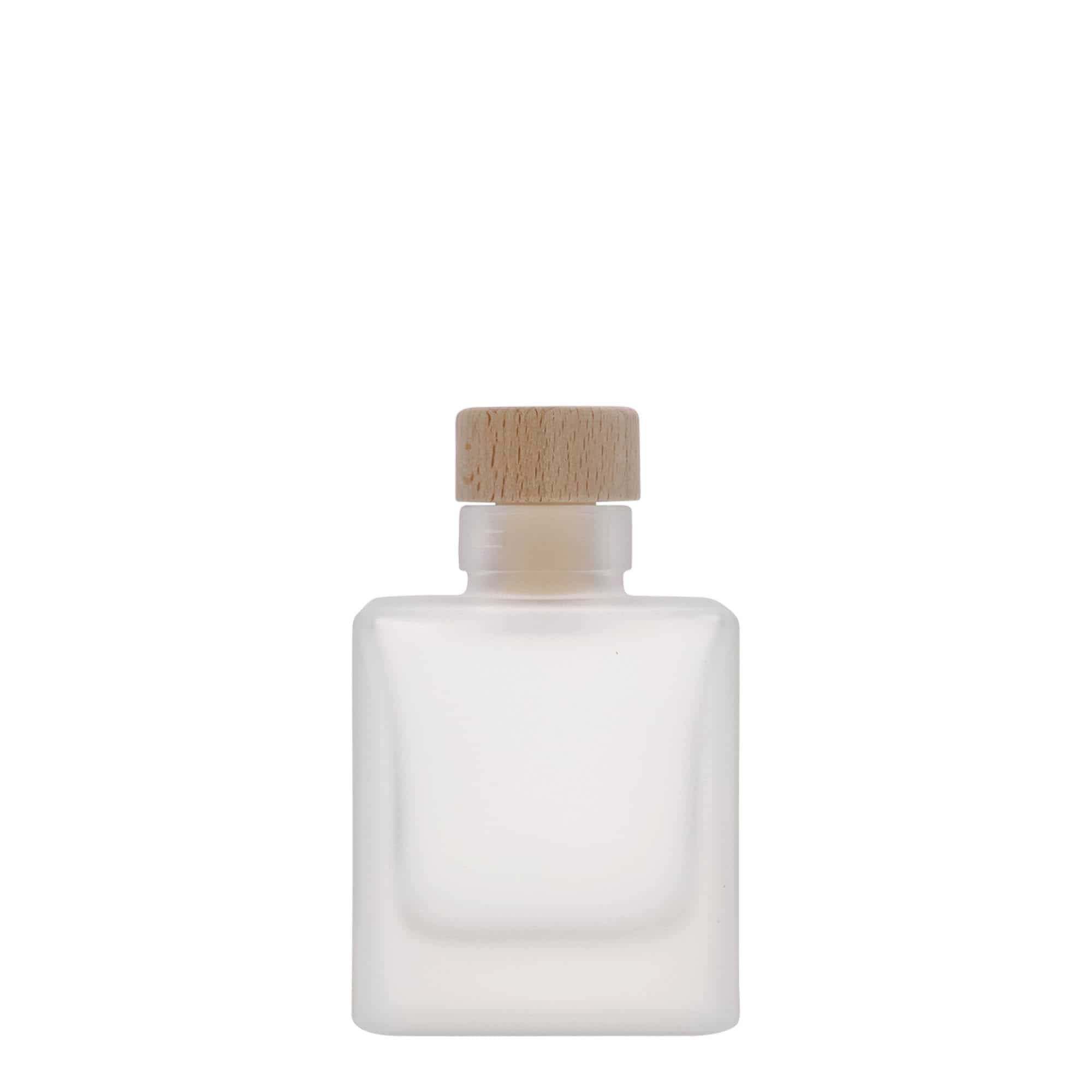 100 ml Glasflasche 'Cube', quadratisch, geeist, Mündung: Kork