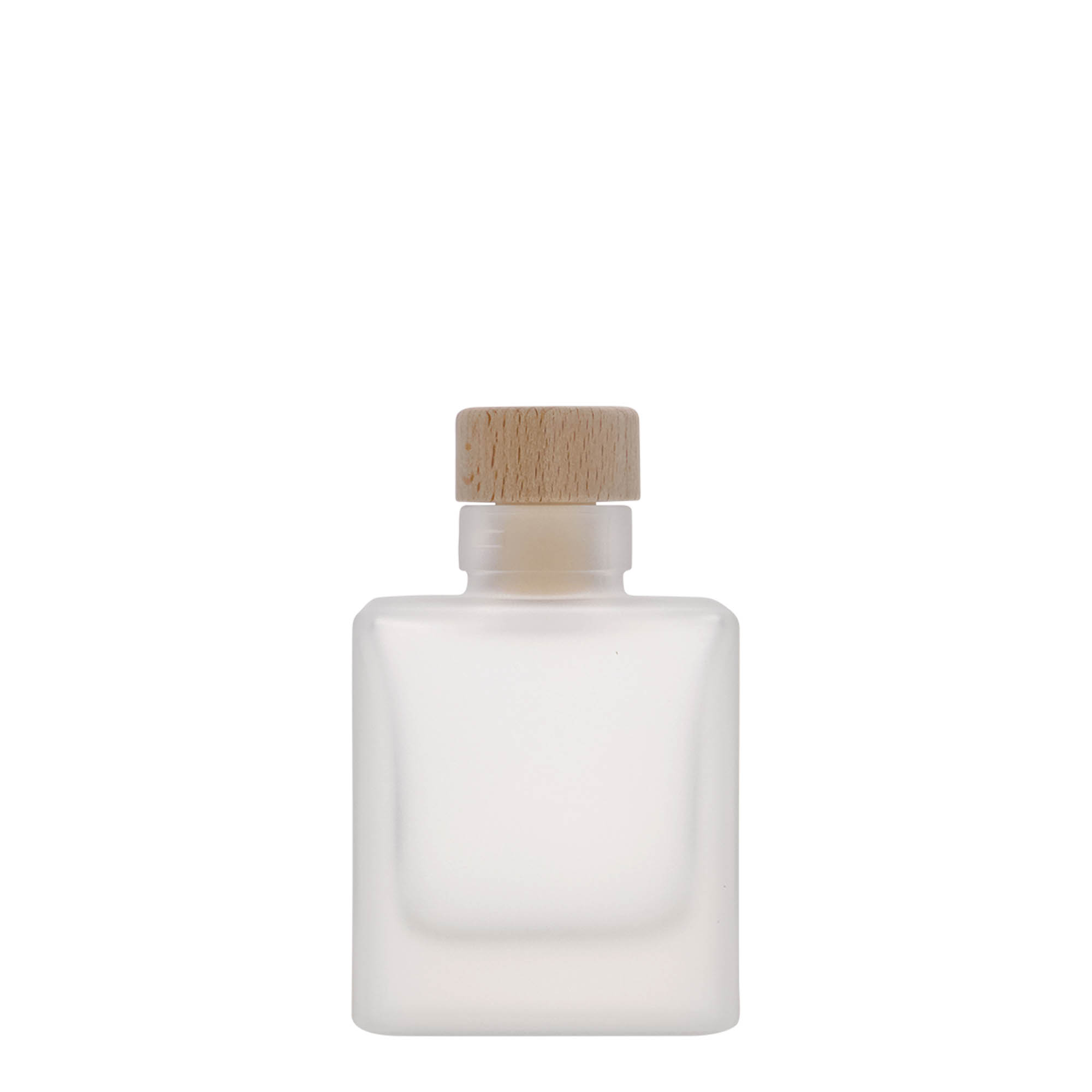 100 ml Glasflasche „Cube“, quadratisch, geeist, Mündung: Kork
